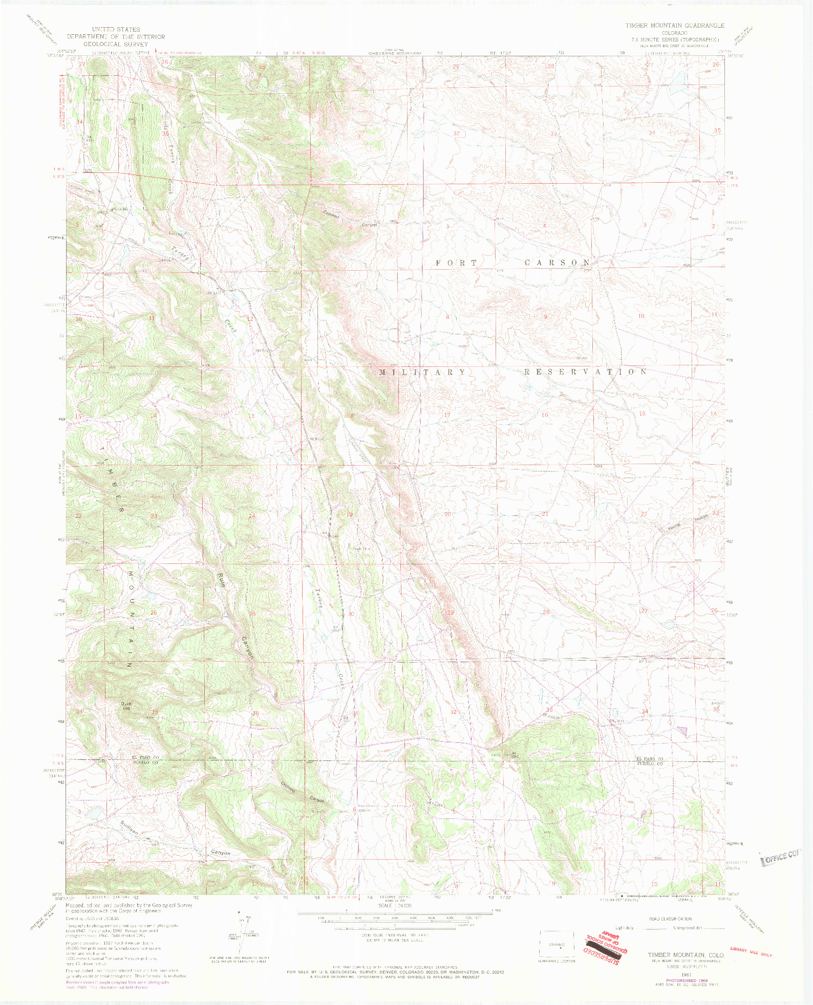 USGS 1:24000-SCALE QUADRANGLE FOR TIMBER MOUNTAIN, CO 1961