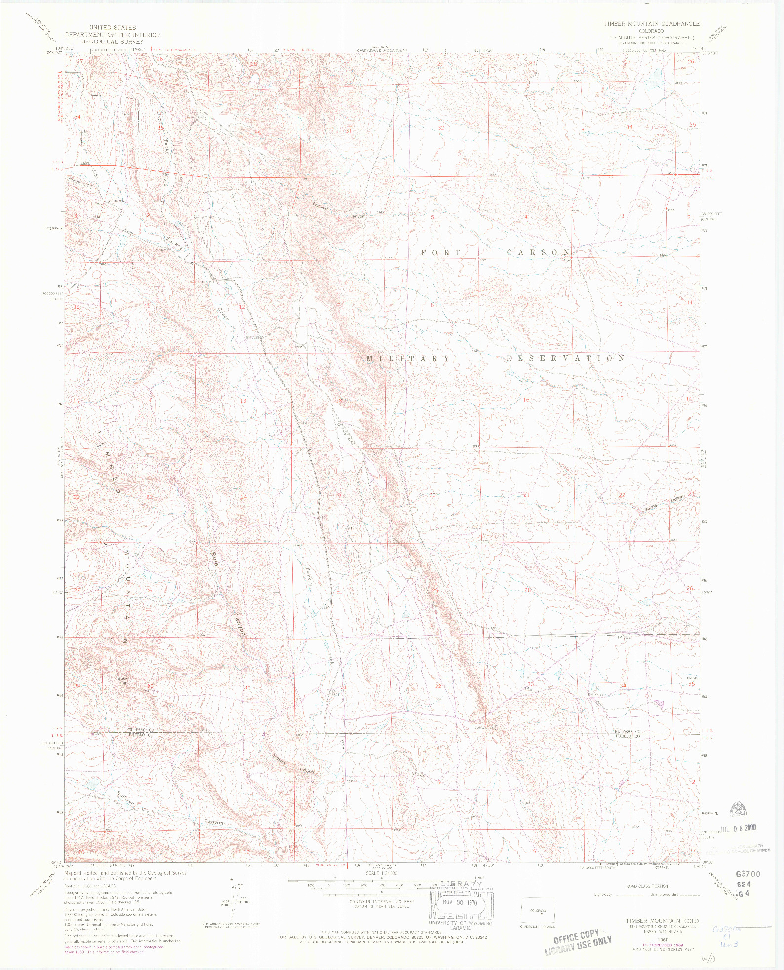 USGS 1:24000-SCALE QUADRANGLE FOR TIMBER MOUNTAIN, CO 1961