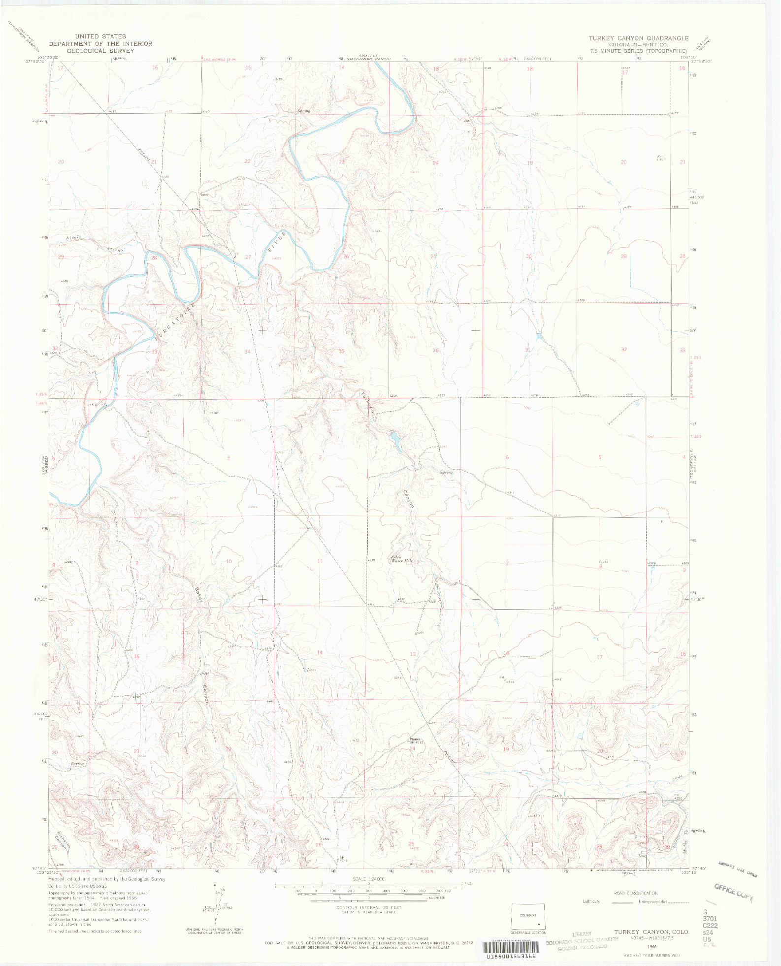 USGS 1:24000-SCALE QUADRANGLE FOR TURKEY CANYON, CO 1966