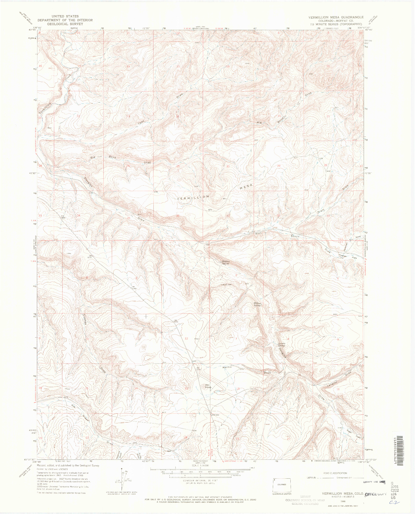 USGS 1:24000-SCALE QUADRANGLE FOR VERMILLION MESA, CO 1966