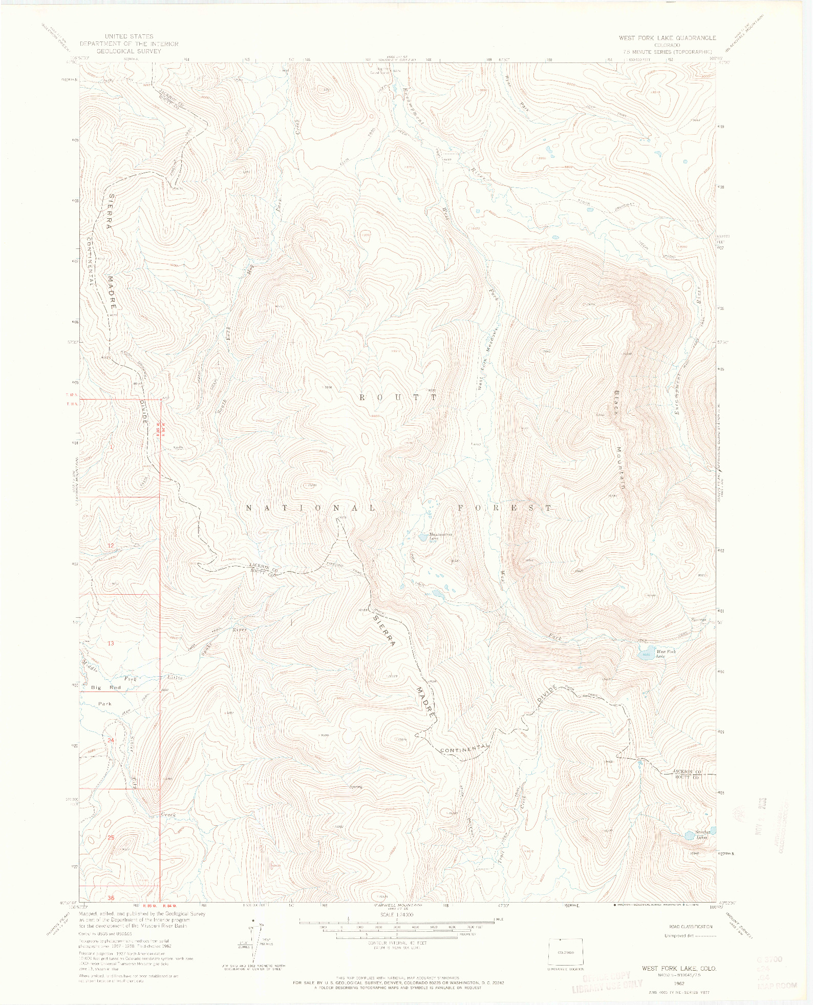 USGS 1:24000-SCALE QUADRANGLE FOR WEST FORK LAKE, CO 1962