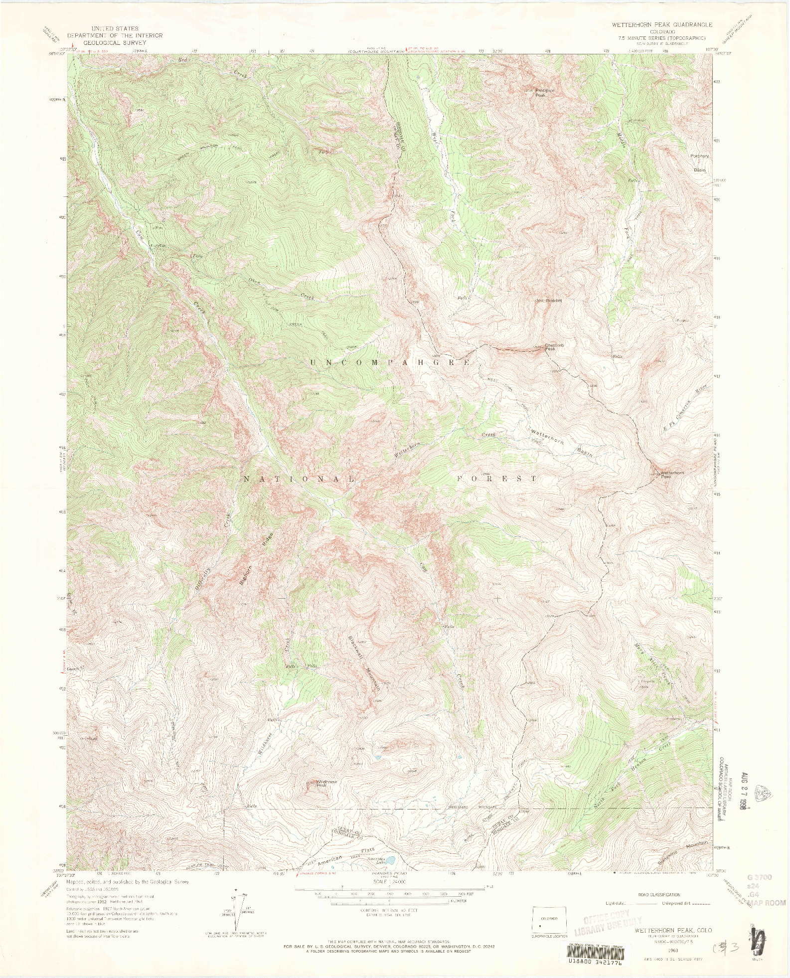 USGS 1:24000-SCALE QUADRANGLE FOR WETTERHORN PEAK, CO 1963