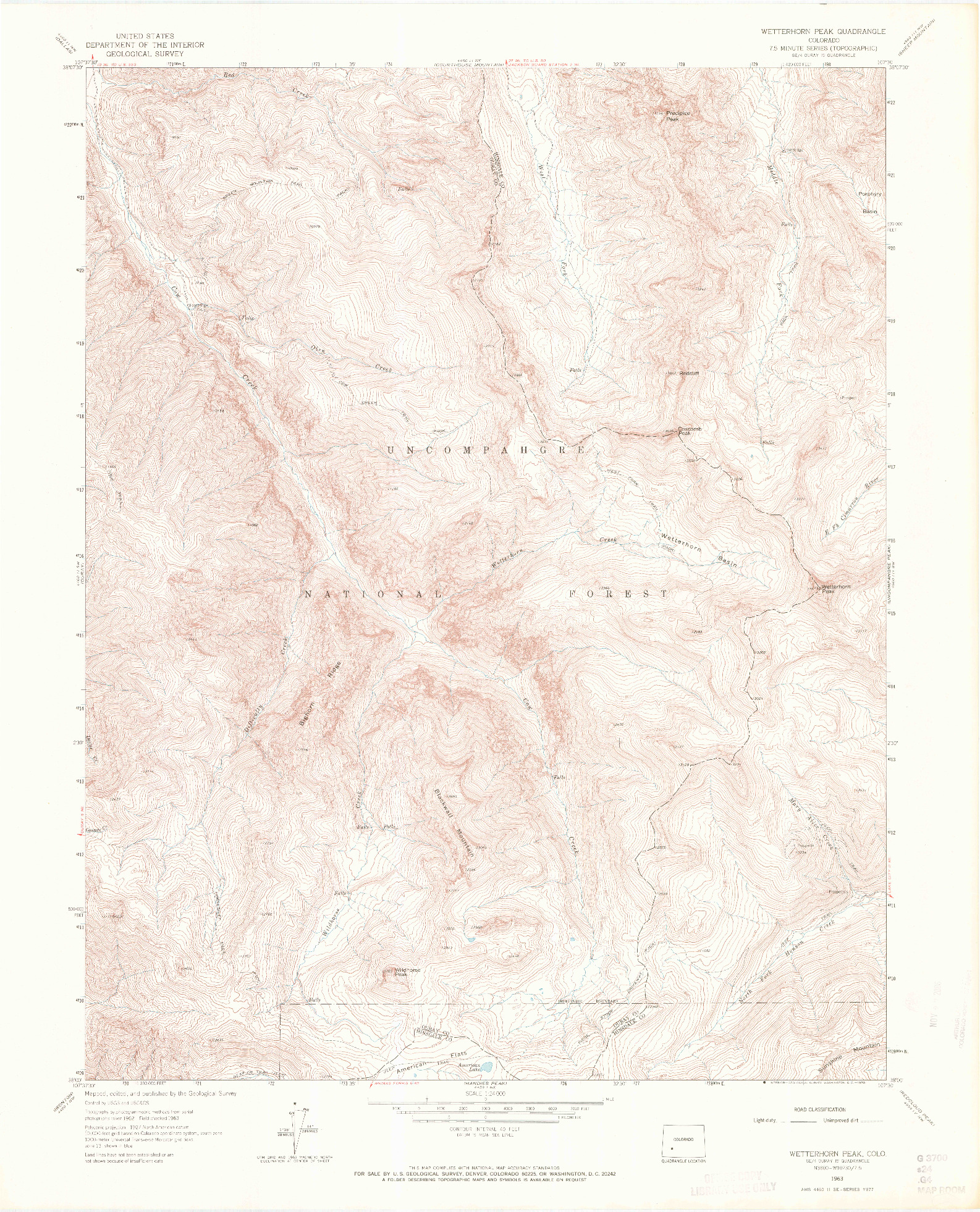 USGS 1:24000-SCALE QUADRANGLE FOR WETTERHORN PEAK, CO 1963