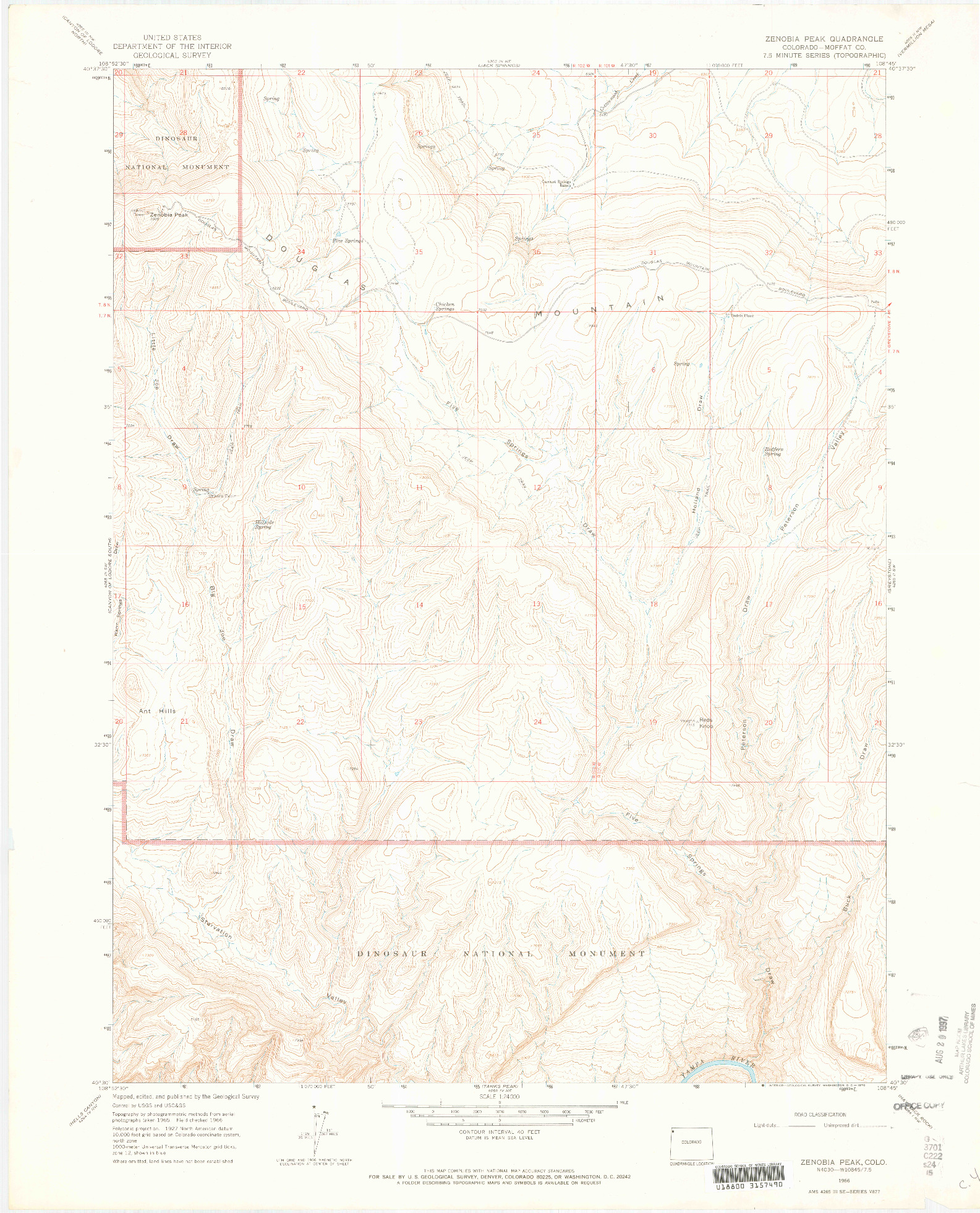 USGS 1:24000-SCALE QUADRANGLE FOR ZENOBIA PEAK, CO 1966