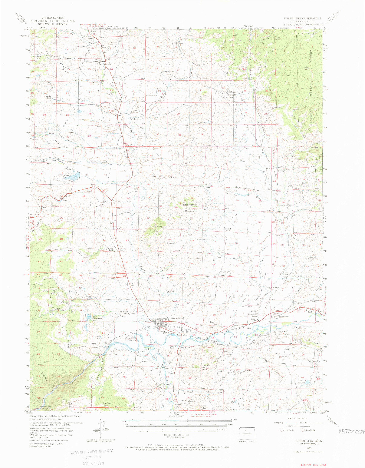 USGS 1:62500-SCALE QUADRANGLE FOR KREMMLING, CO 1956