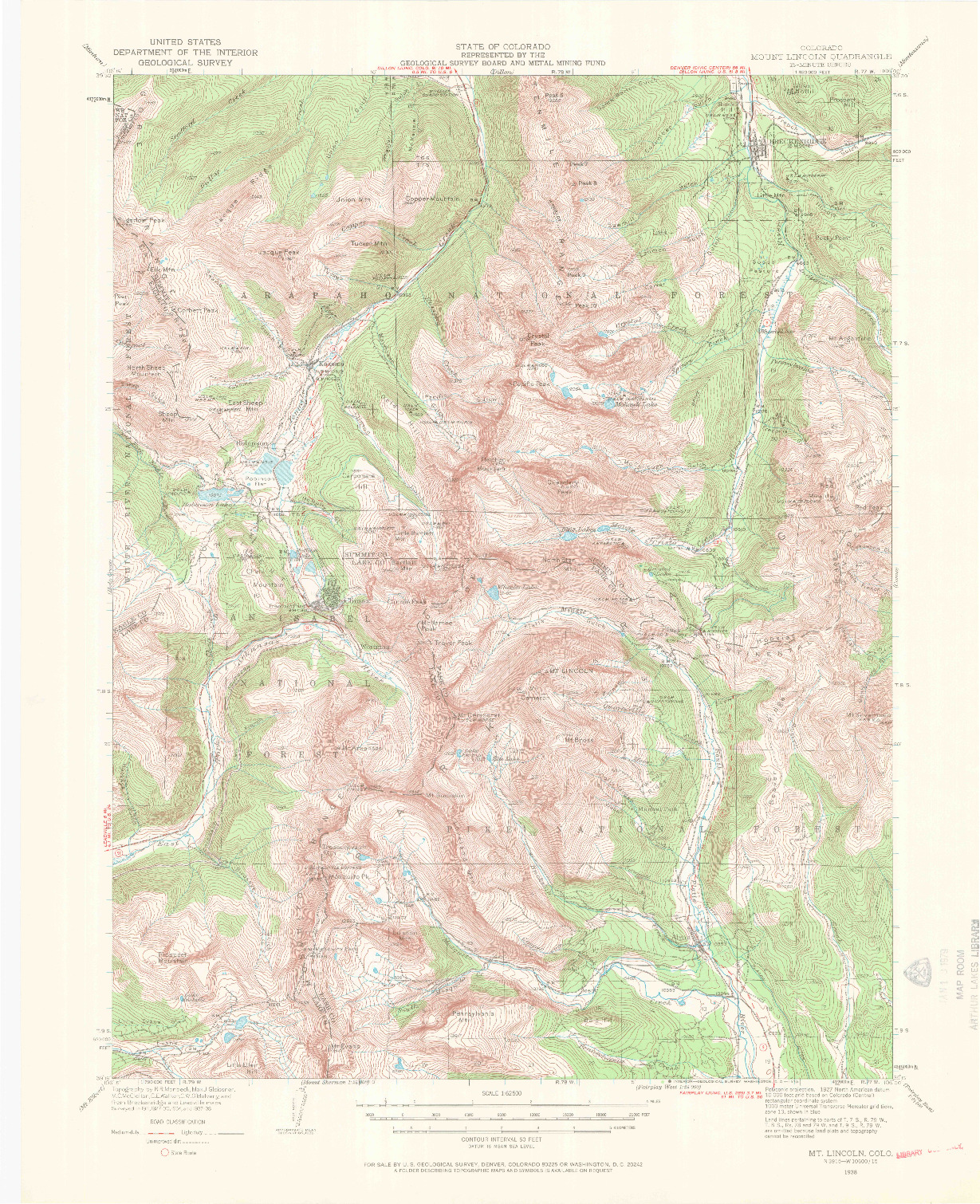 USGS 1:62500-SCALE QUADRANGLE FOR MOUNT LINCOLN, CO 1938