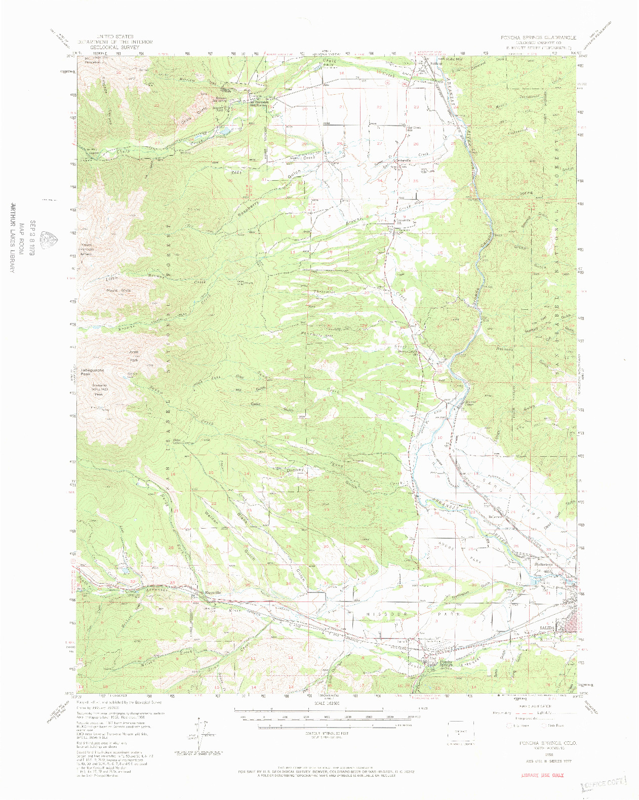 USGS 1:62500-SCALE QUADRANGLE FOR PONCHA SPRINGS, CO 1956