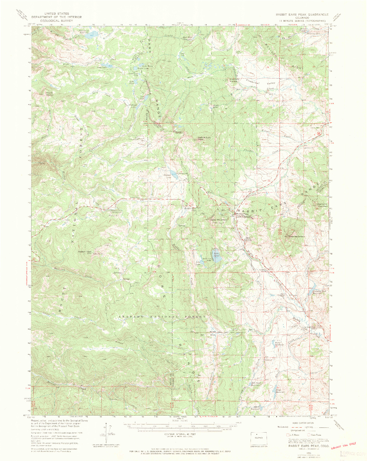 USGS 1:62500-SCALE QUADRANGLE FOR RABBIT EARS PEAK, CO 1956