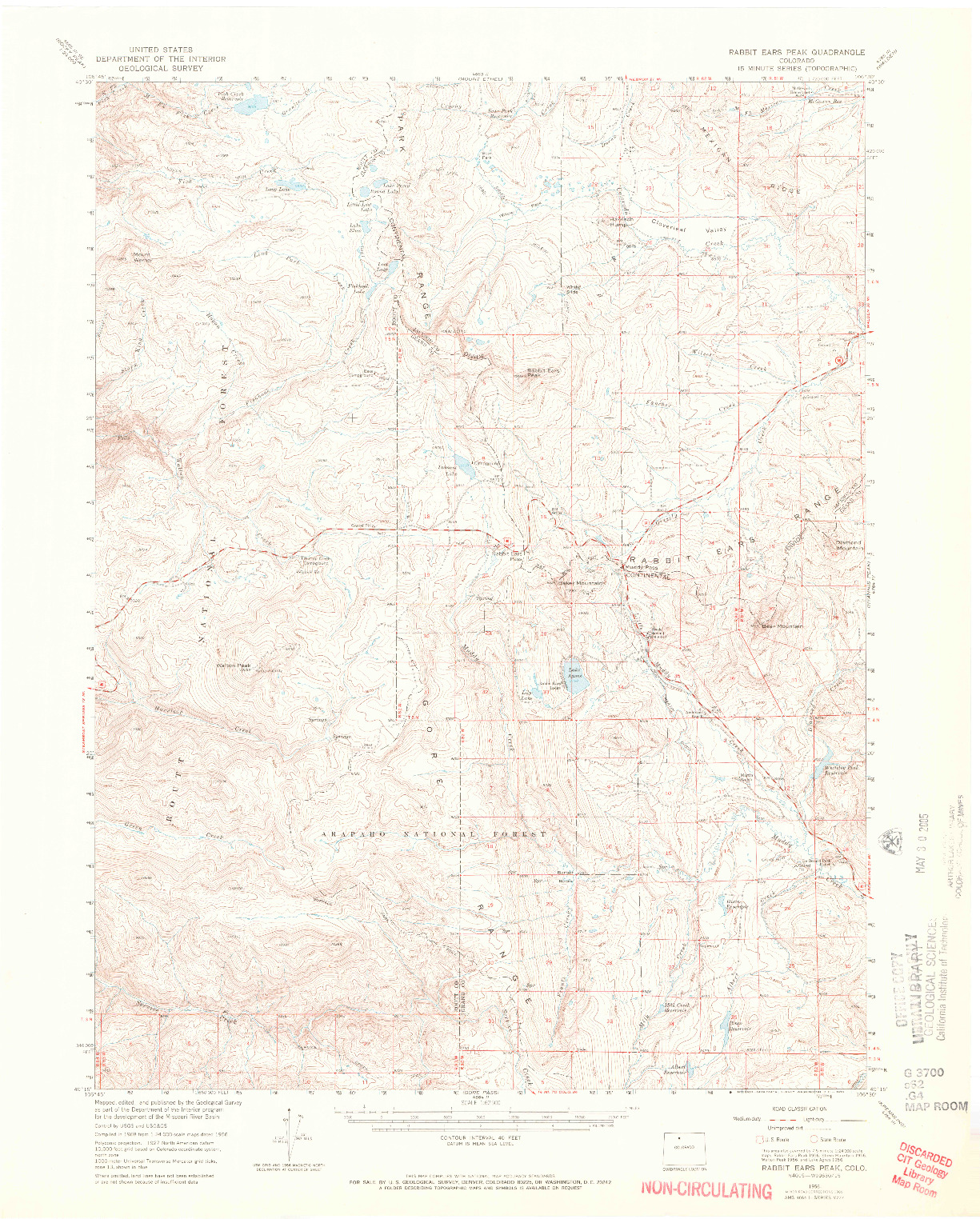 USGS 1:62500-SCALE QUADRANGLE FOR RABBIT EARS PEAK, CO 1956