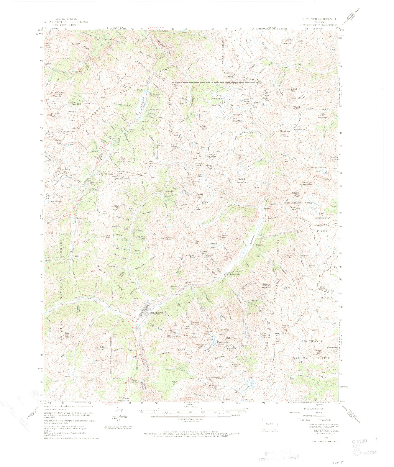 USGS 1:62500-SCALE QUADRANGLE FOR SILVERTON, CO 1955