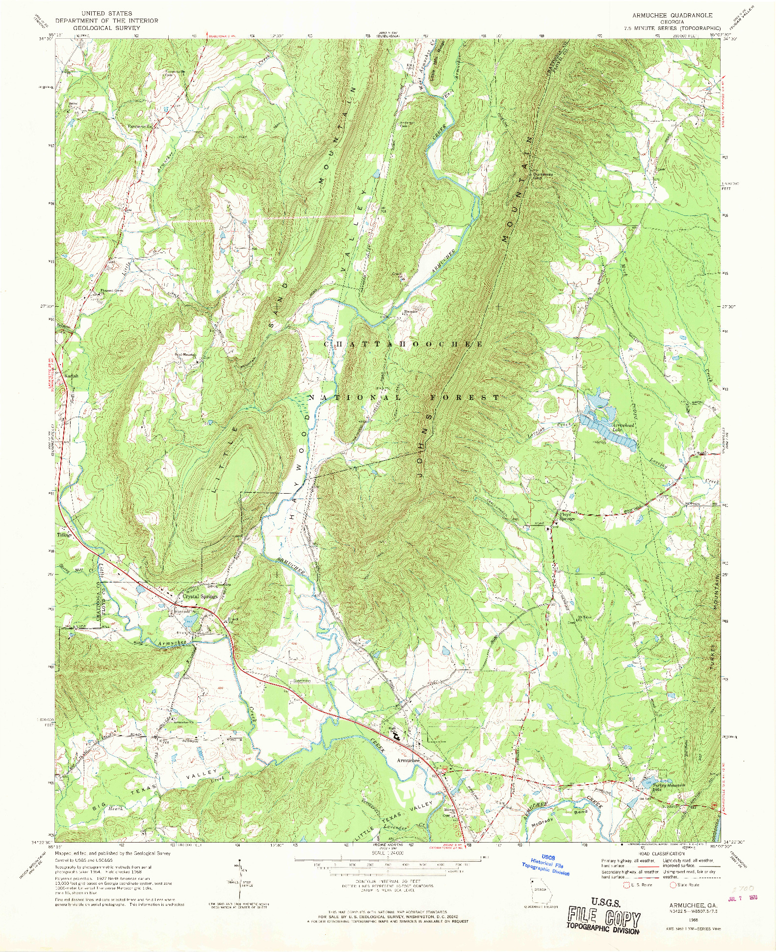 USGS 1:24000-SCALE QUADRANGLE FOR ARMUCHEE, GA 1968
