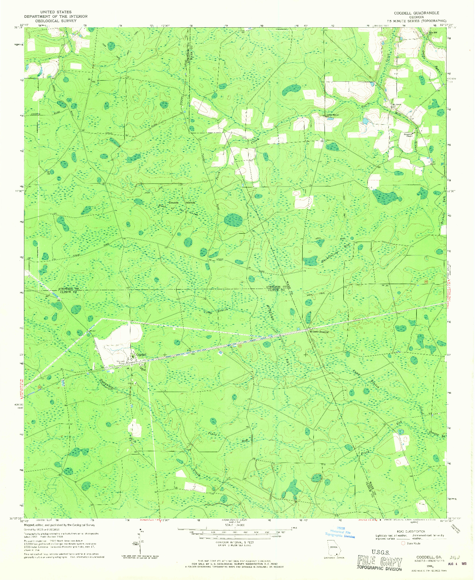 USGS 1:24000-SCALE QUADRANGLE FOR COGDELL, GA 1968