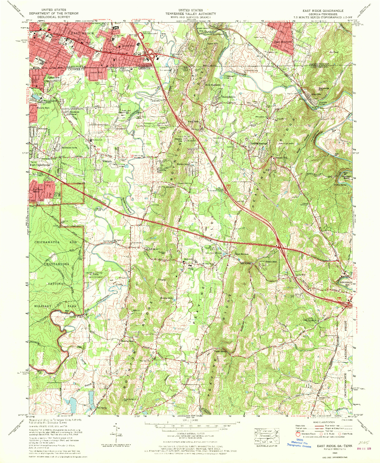 USGS 1:24000-SCALE QUADRANGLE FOR EAST RIDGE, GA 1969