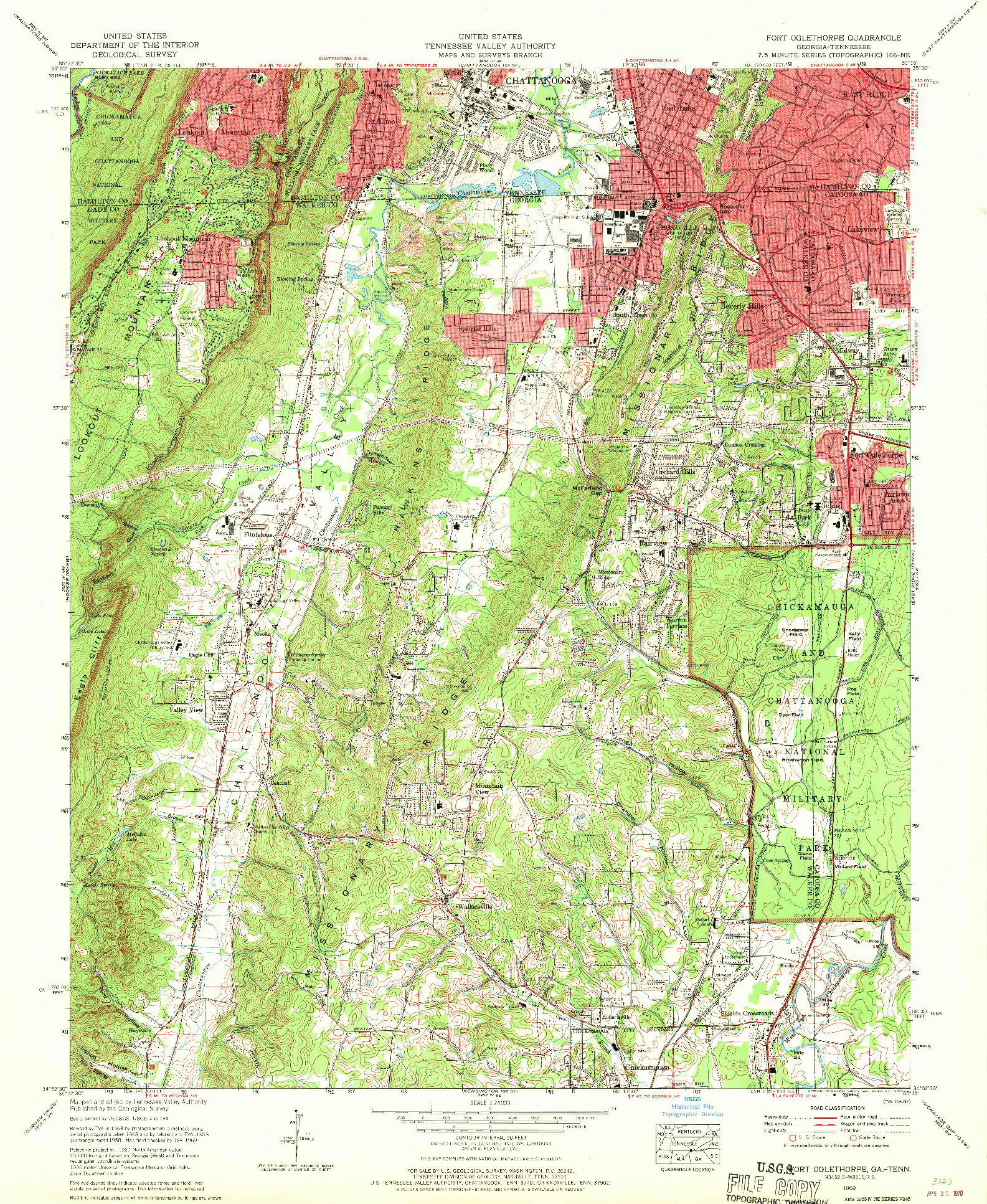 USGS 1:24000-SCALE QUADRANGLE FOR FORT OGLETHORPE, GA 1969