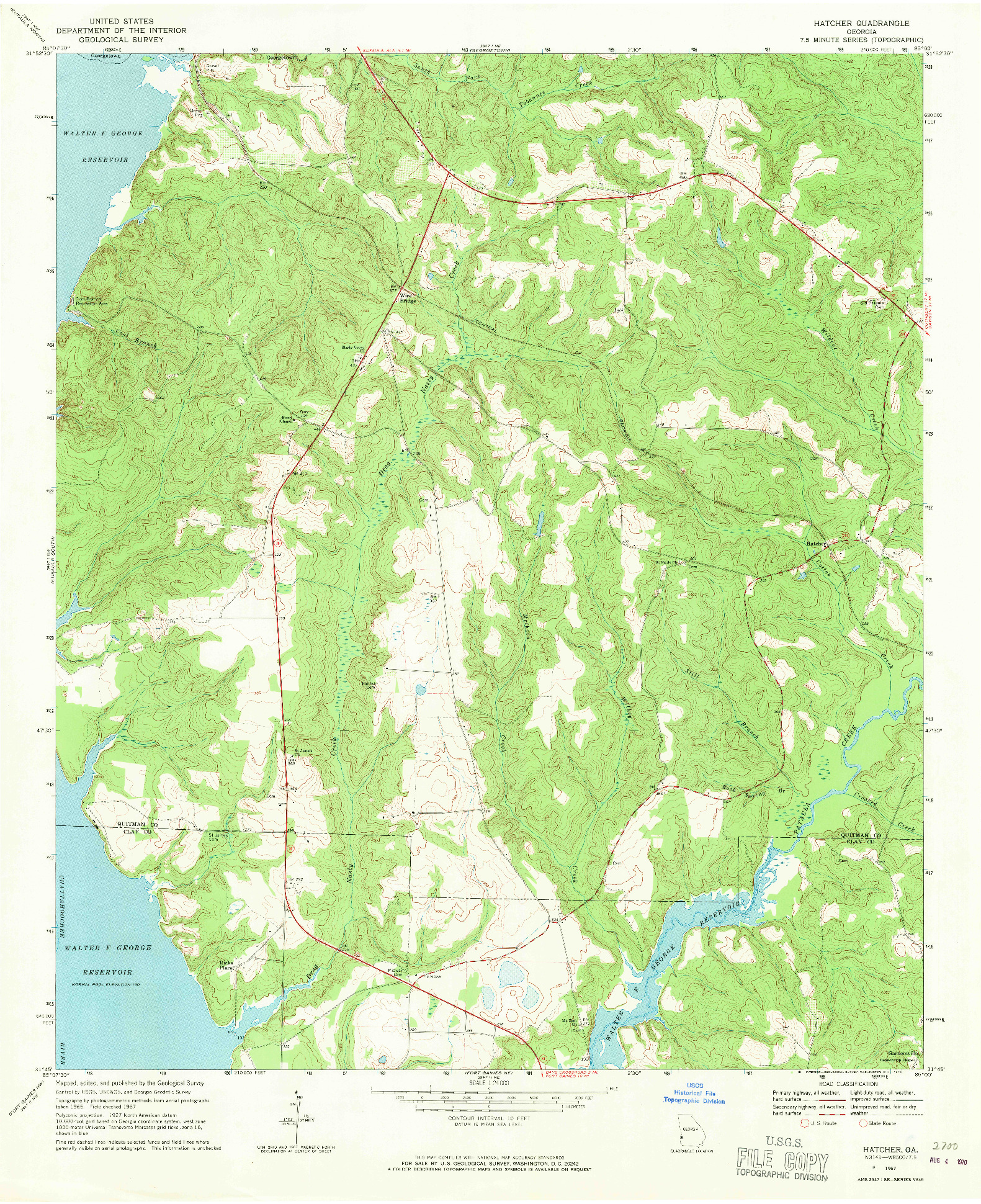 USGS 1:24000-SCALE QUADRANGLE FOR HATCHER, GA 1967