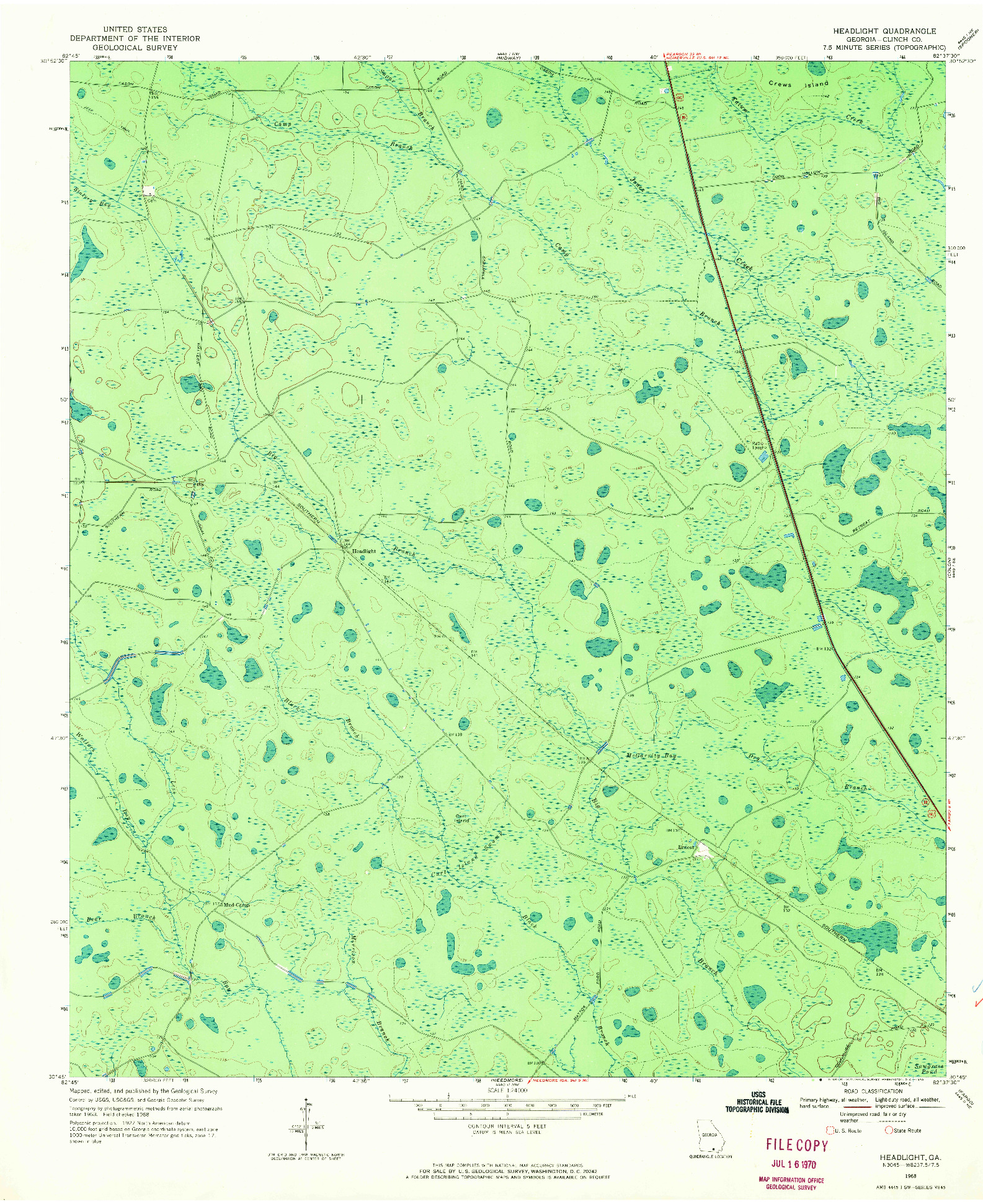 USGS 1:24000-SCALE QUADRANGLE FOR HEADLIGHT, GA 1968