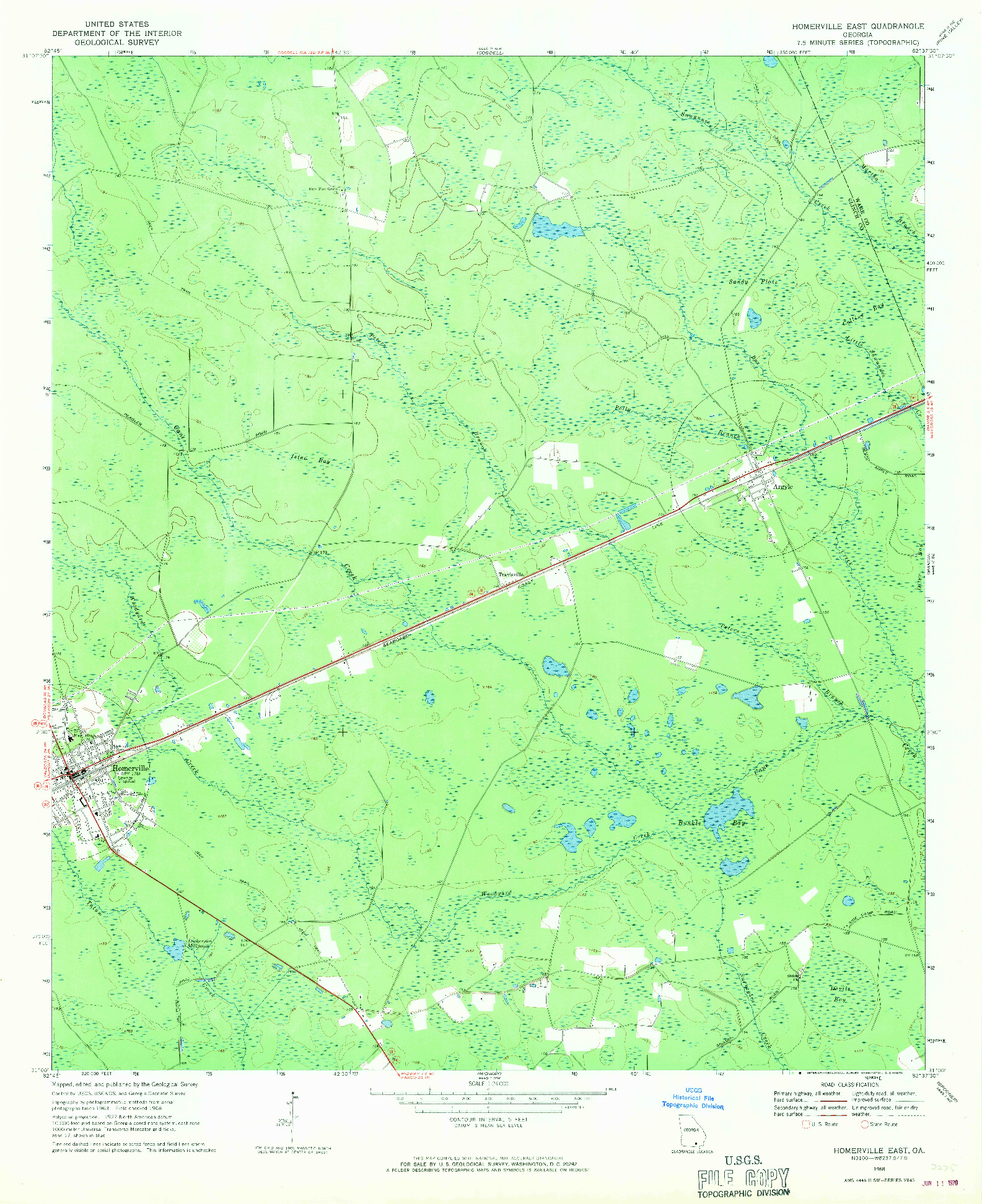 USGS 1:24000-SCALE QUADRANGLE FOR HOMERVILLE EAST, GA 1968