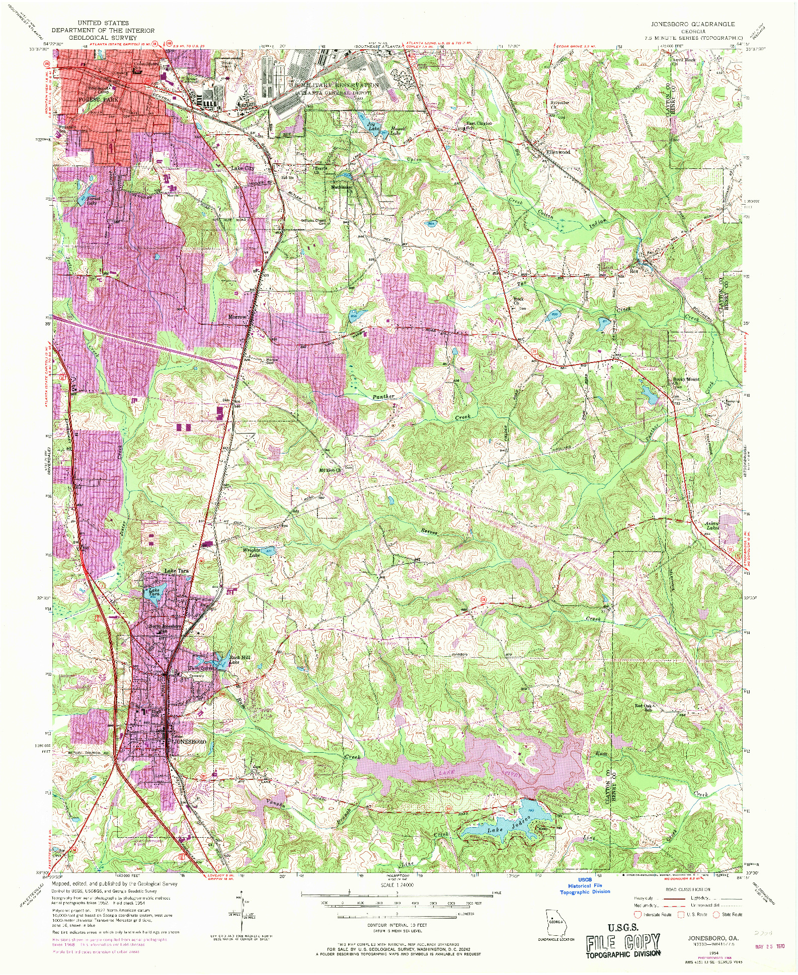 USGS 1:24000-SCALE QUADRANGLE FOR JONESBORO, GA 1954