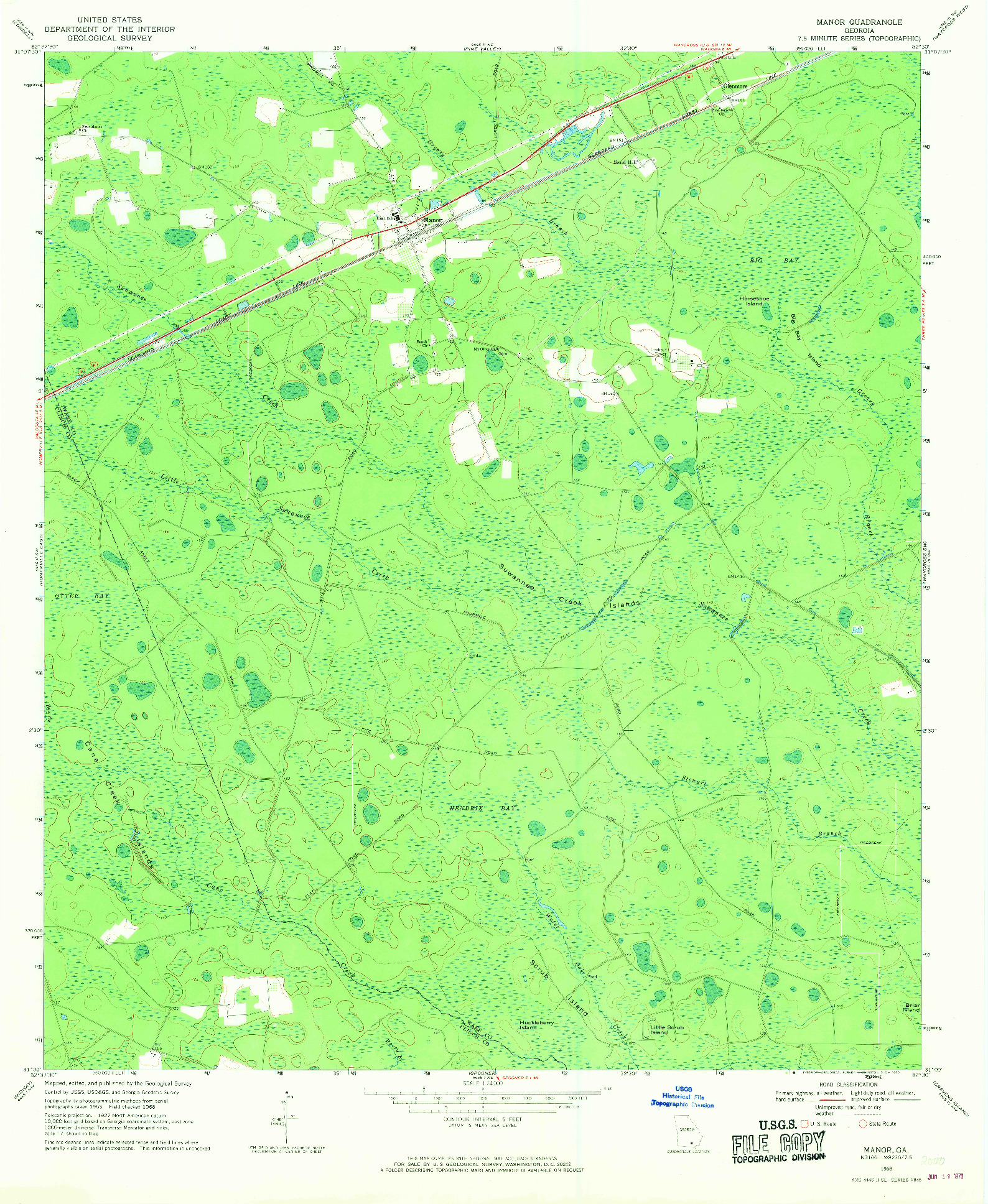 USGS 1:24000-SCALE QUADRANGLE FOR MANOR, GA 1968