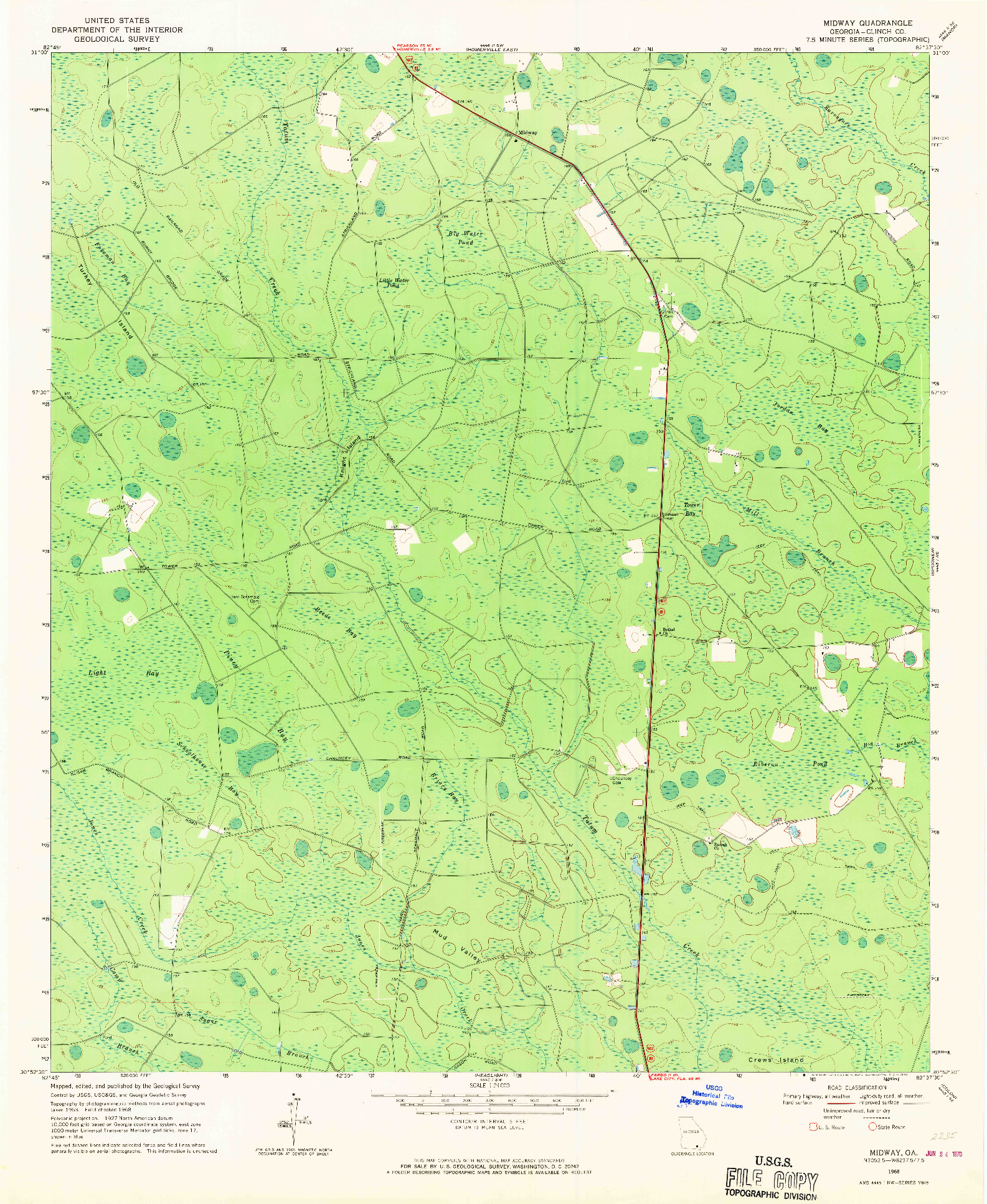 USGS 1:24000-SCALE QUADRANGLE FOR MIDWAY, GA 1968