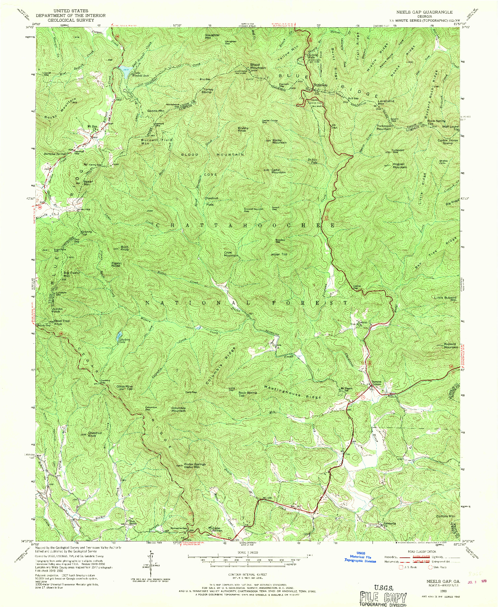 USGS 1:24000-SCALE QUADRANGLE FOR NEELS GAP, GA 1950