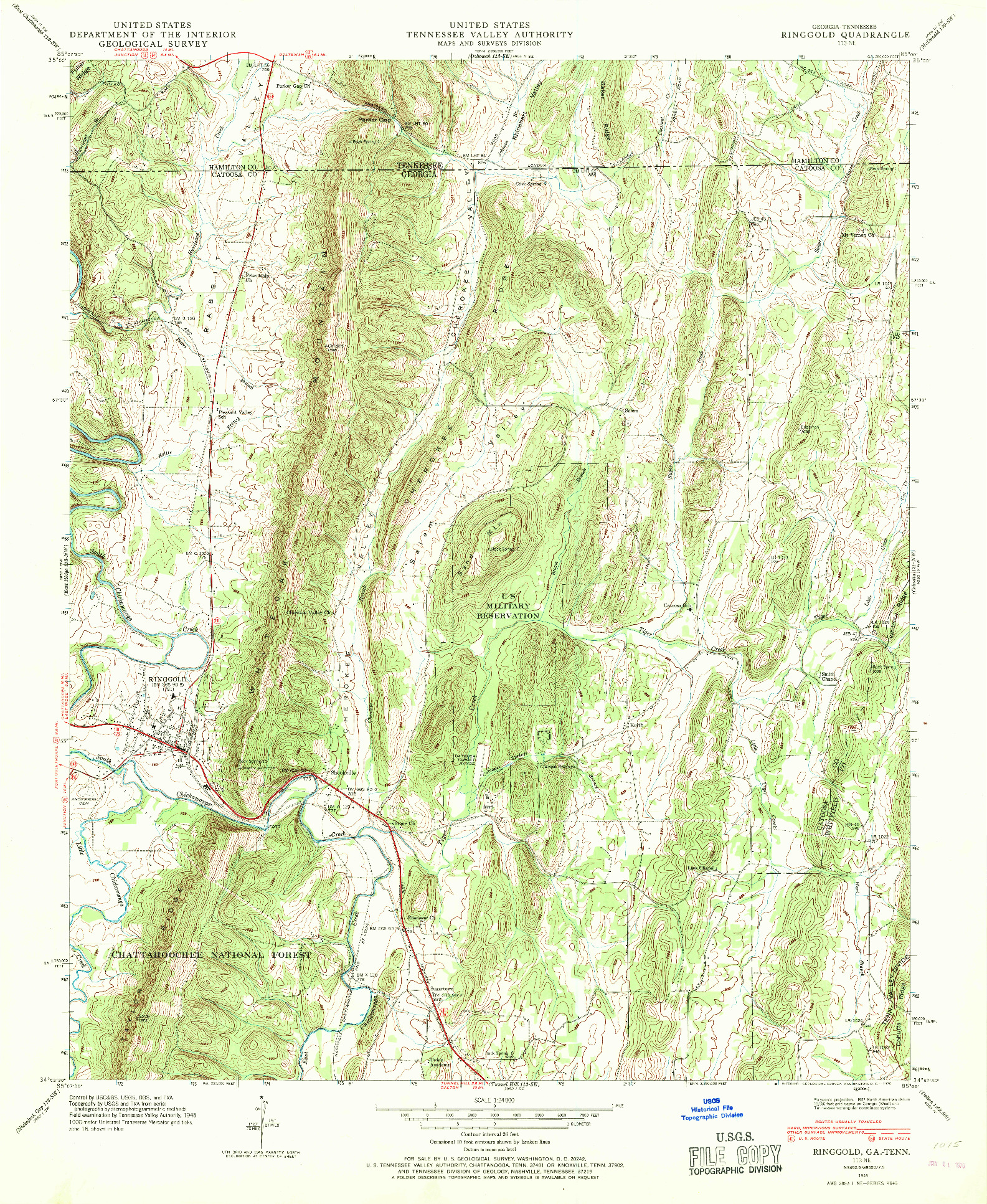 USGS 1:24000-SCALE QUADRANGLE FOR RINGGOLD, GA 1946