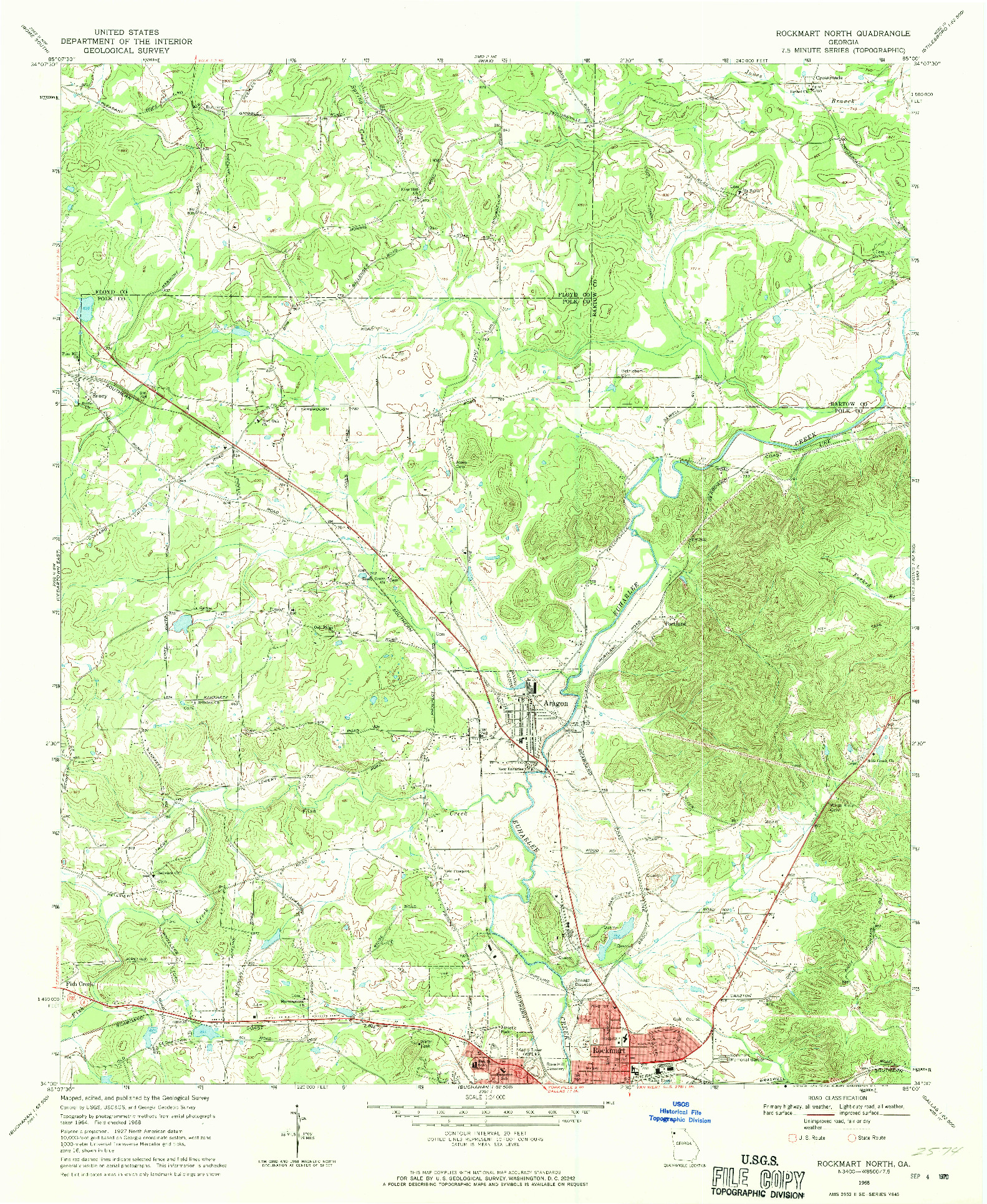 USGS 1:24000-SCALE QUADRANGLE FOR ROCKMART NORTH, GA 1968