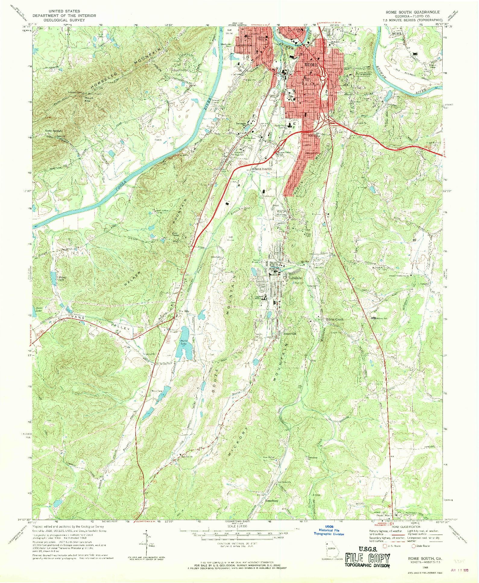 USGS 1:24000-SCALE QUADRANGLE FOR ROME SOUTH, GA 1968