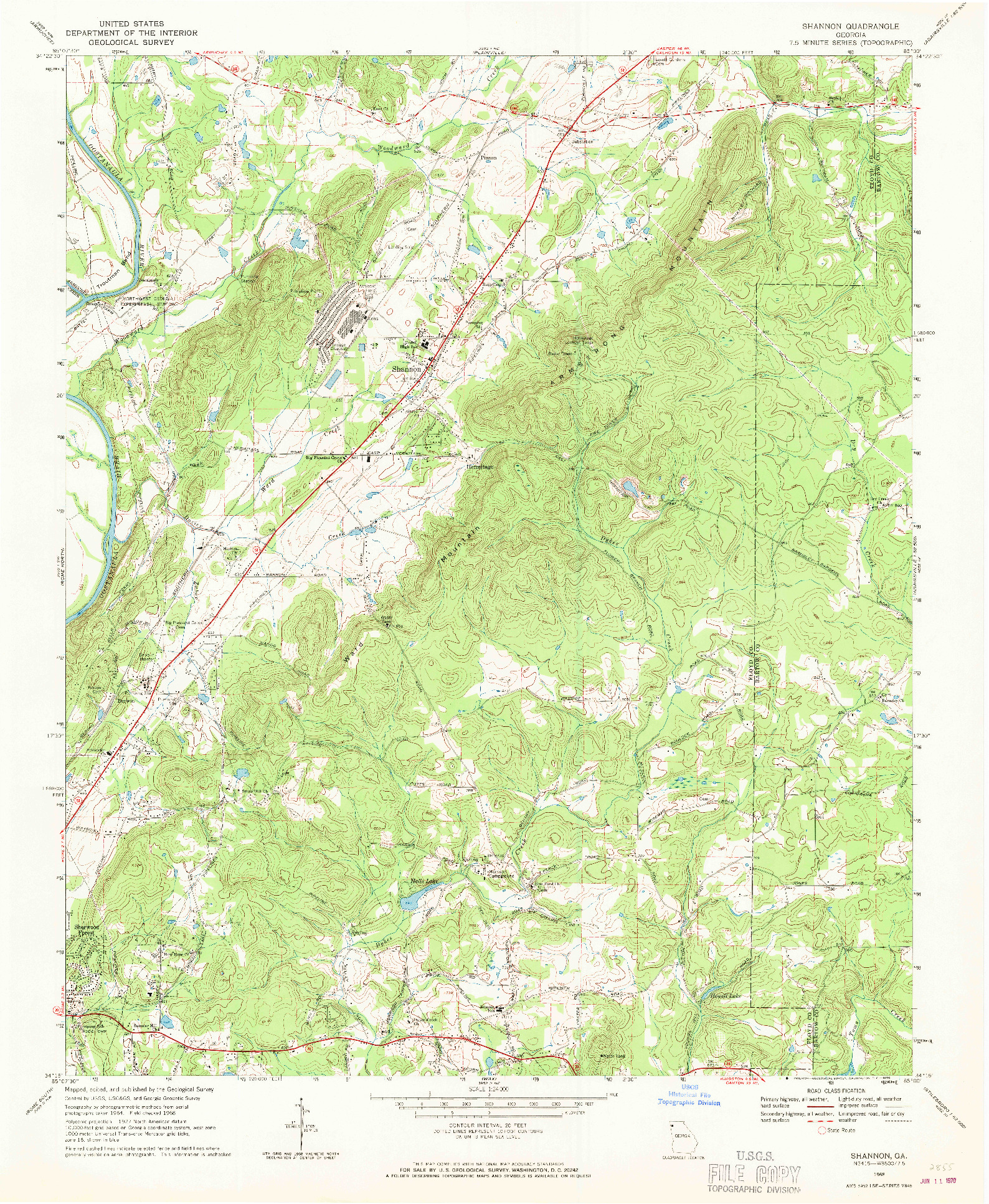 USGS 1:24000-SCALE QUADRANGLE FOR SHANNON, GA 1968