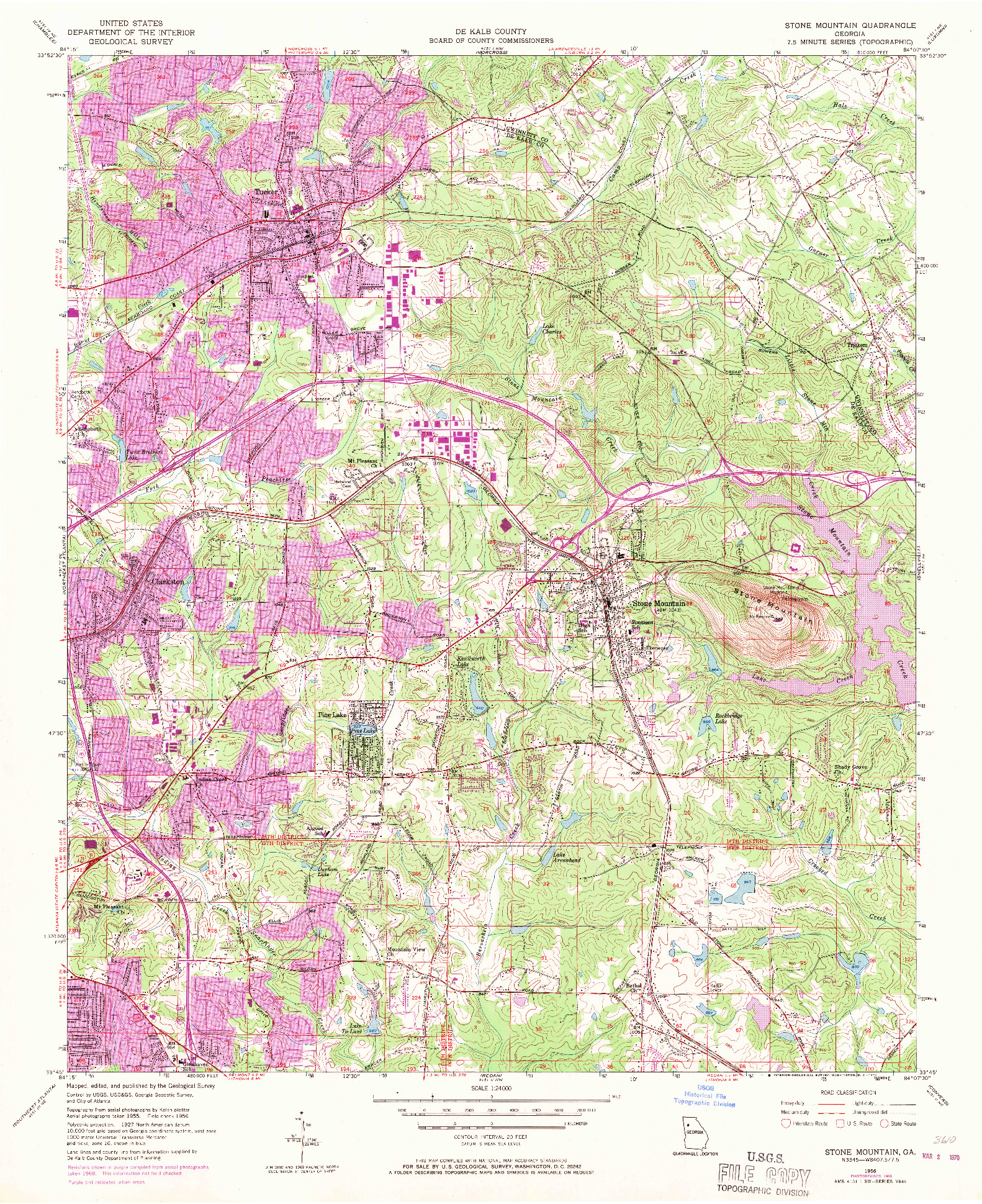 USGS 1:24000-SCALE QUADRANGLE FOR STONE MOUNTAIN, GA 1956