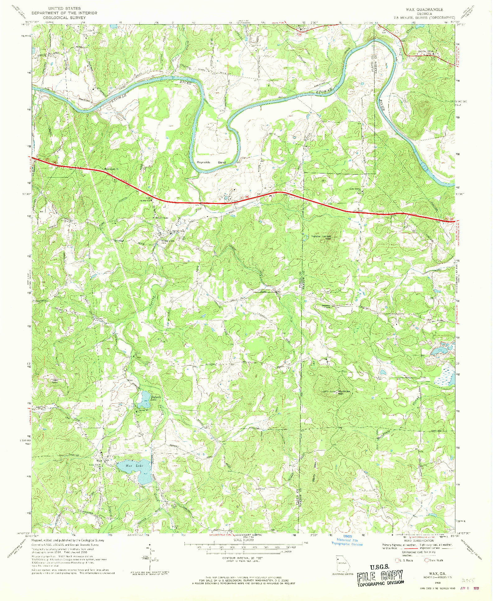 USGS 1:24000-SCALE QUADRANGLE FOR WAX, GA 1968