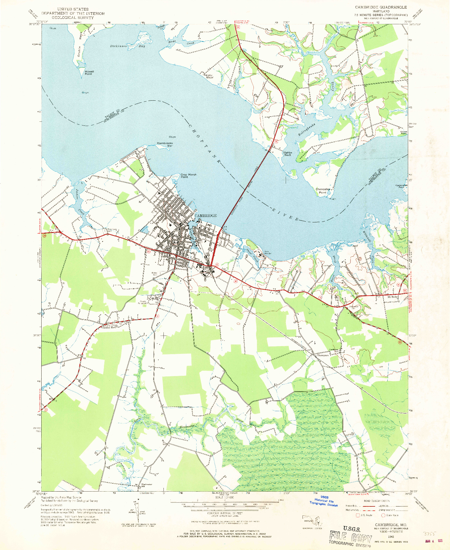 USGS 1:24000-SCALE QUADRANGLE FOR CAMBRIDGE, MD 1943