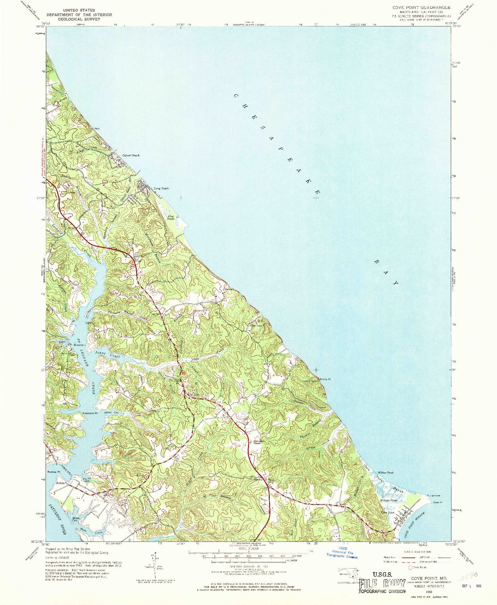 USGS 1:24000-SCALE QUADRANGLE FOR COVE POINT, MD 1943