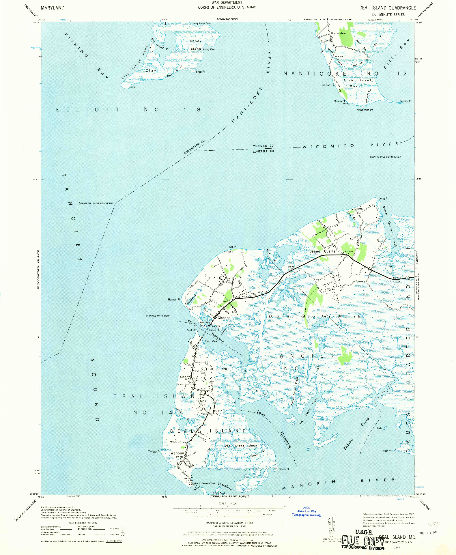 USGS 1:24000-SCALE QUADRANGLE FOR DEAL ISLAND, MD 1942