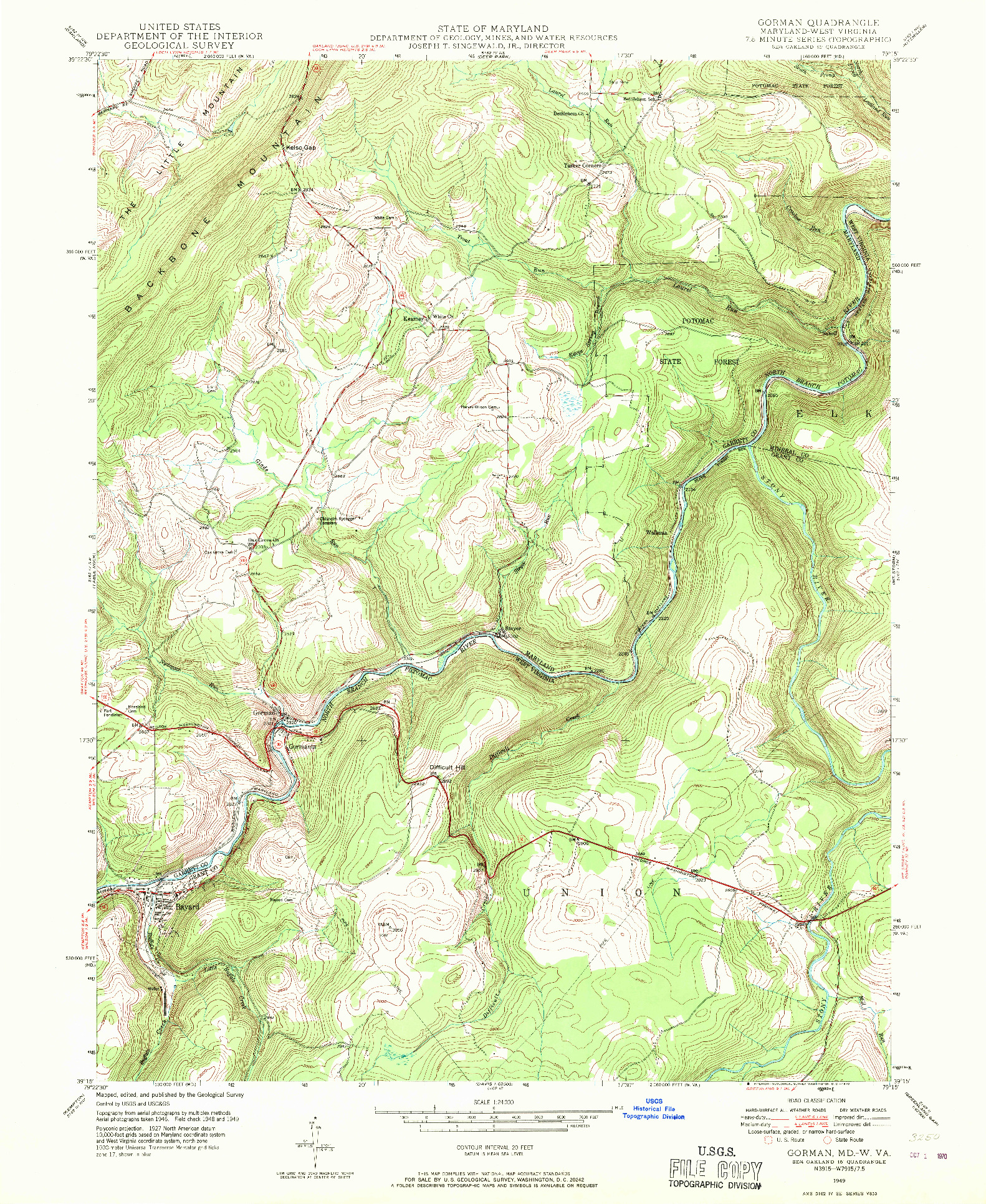 USGS 1:24000-SCALE QUADRANGLE FOR GORMAN, MD 1949