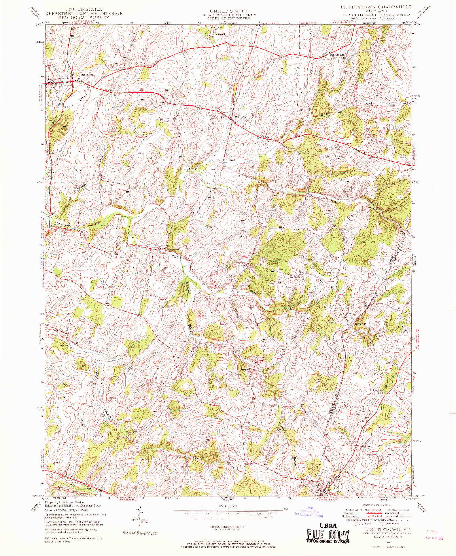 USGS 1:24000-SCALE QUADRANGLE FOR LIBERTYTOWN, MD 1944