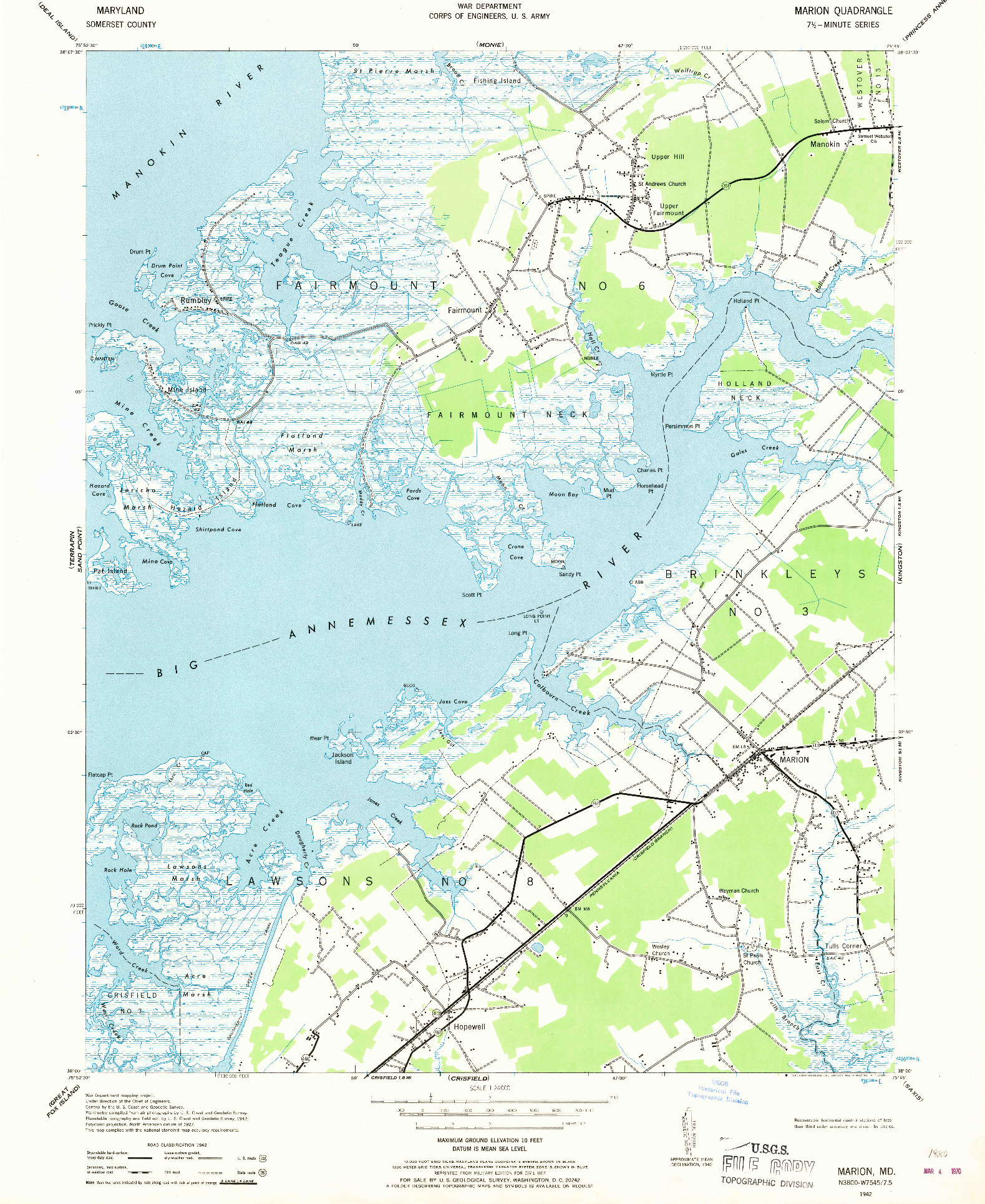 USGS 1:24000-SCALE QUADRANGLE FOR MARION, MD 1942