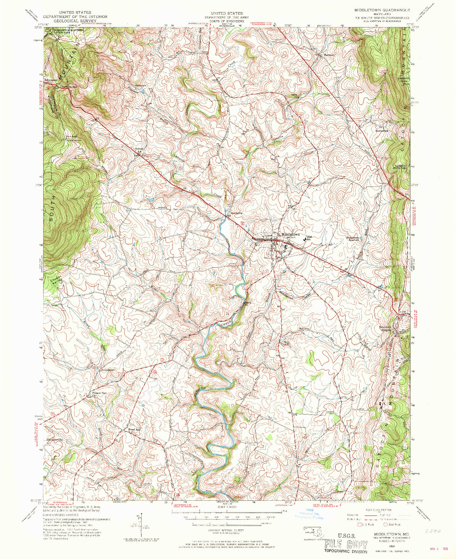 USGS 1:24000-SCALE QUADRANGLE FOR MIDDLETOWN, MD 1953