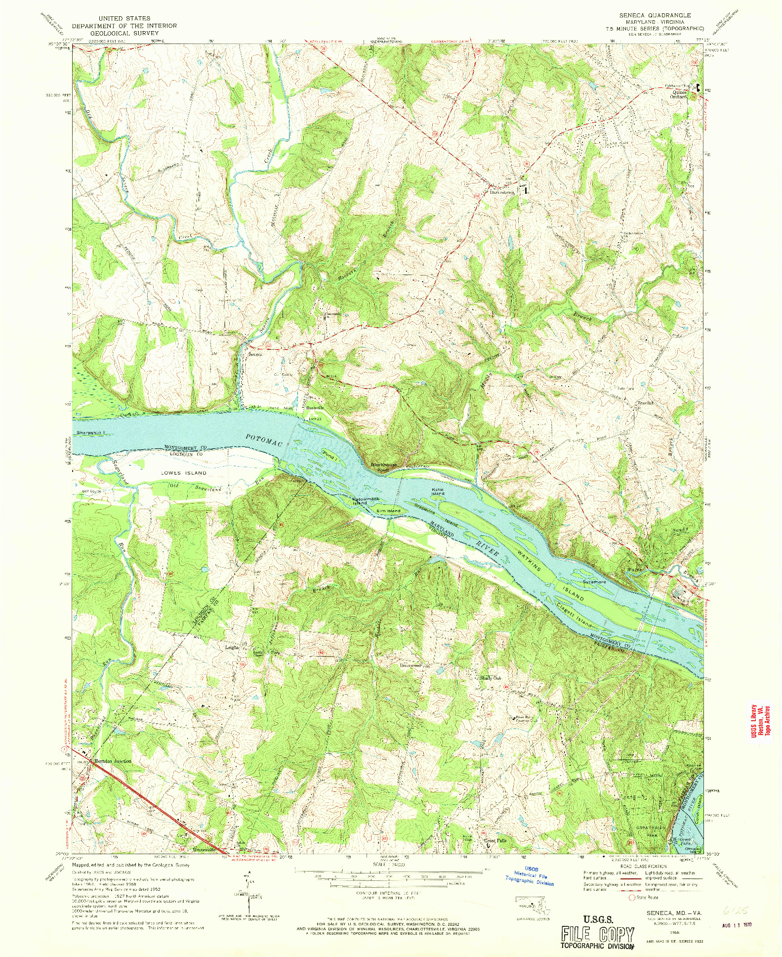 USGS 1:24000-SCALE QUADRANGLE FOR SENECA, MD 1968