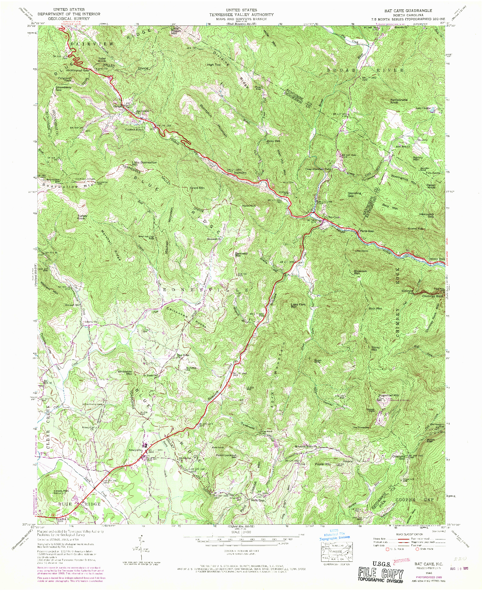 USGS 1:24000-SCALE QUADRANGLE FOR BAT CAVE, NC 1946