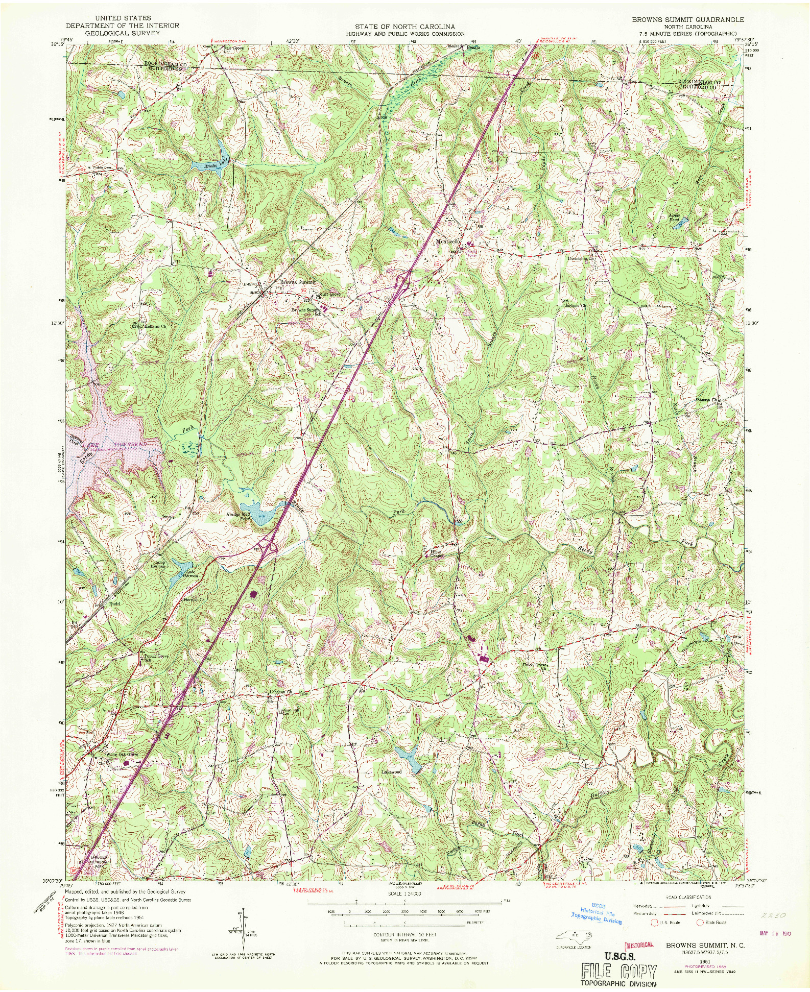 USGS 1:24000-SCALE QUADRANGLE FOR BROWNS SUMMIT, NC 1951