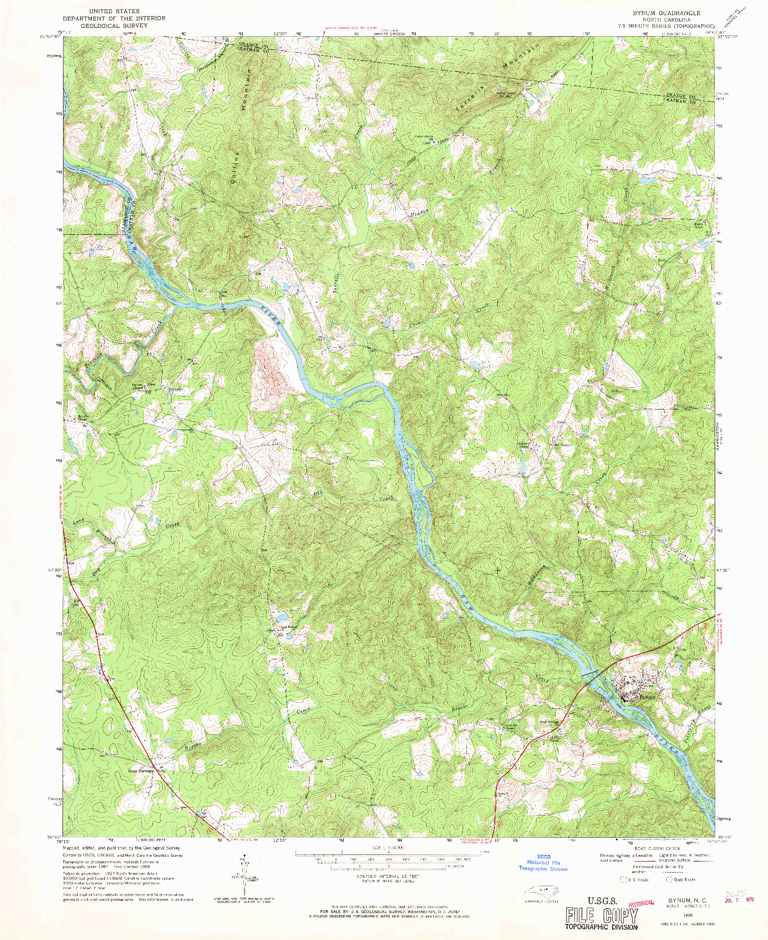 USGS 1:24000-SCALE QUADRANGLE FOR BYNUM, NC 1968