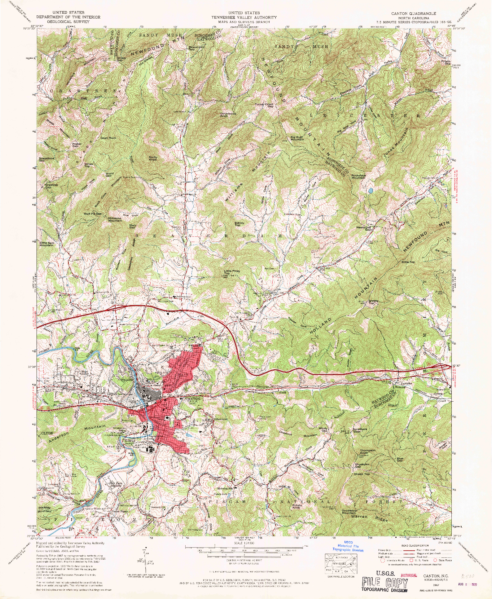 USGS 1:24000-SCALE QUADRANGLE FOR CANTON, NC 1967