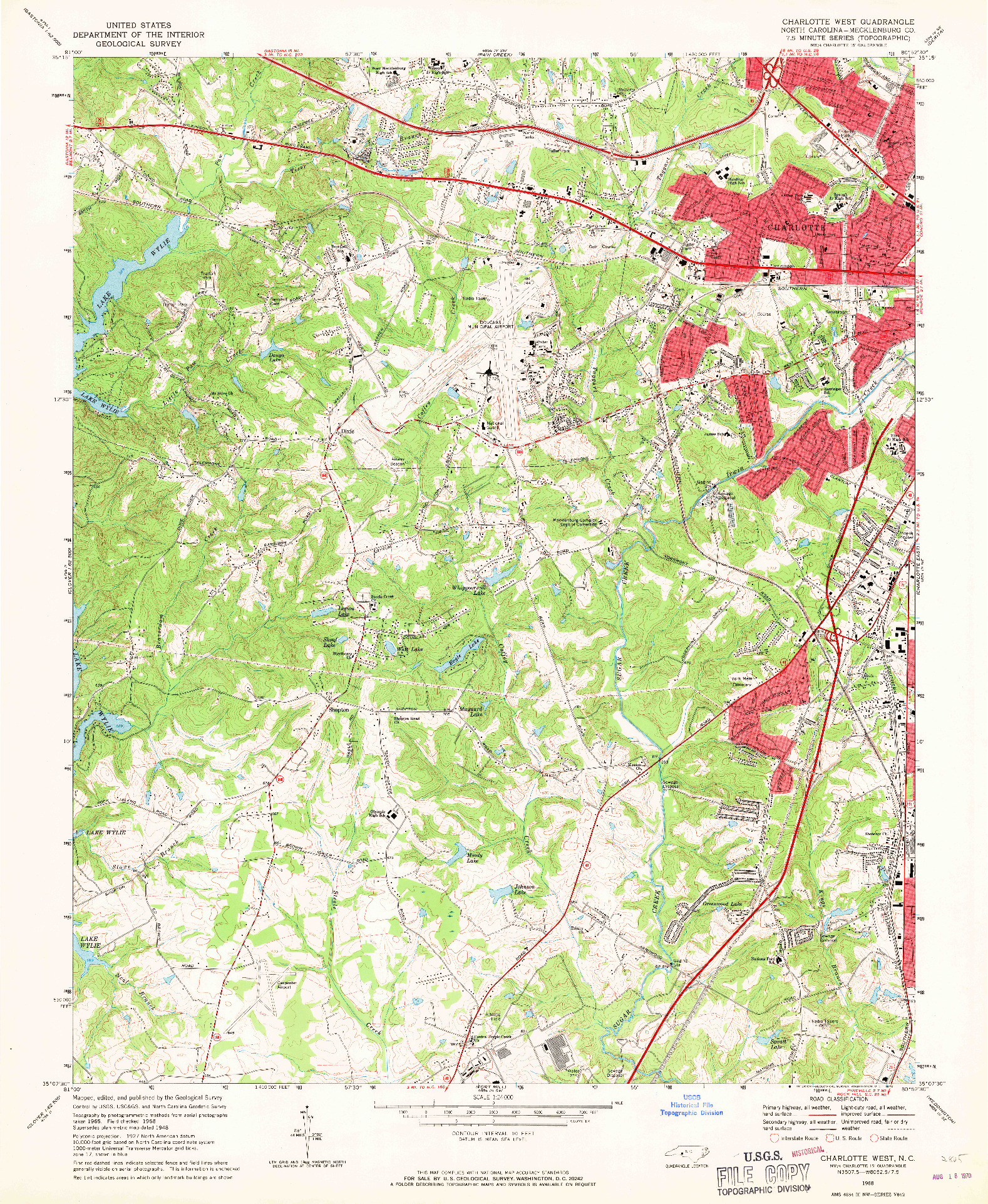 USGS 1:24000-SCALE QUADRANGLE FOR CHARLOTTE WEST, NC 1968