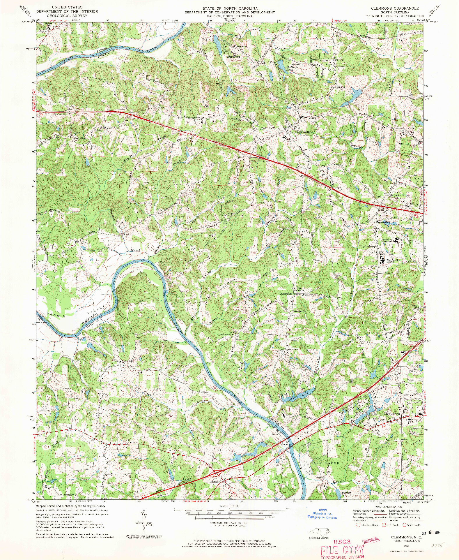 USGS 1:24000-SCALE QUADRANGLE FOR CLEMMONS, NC 1968