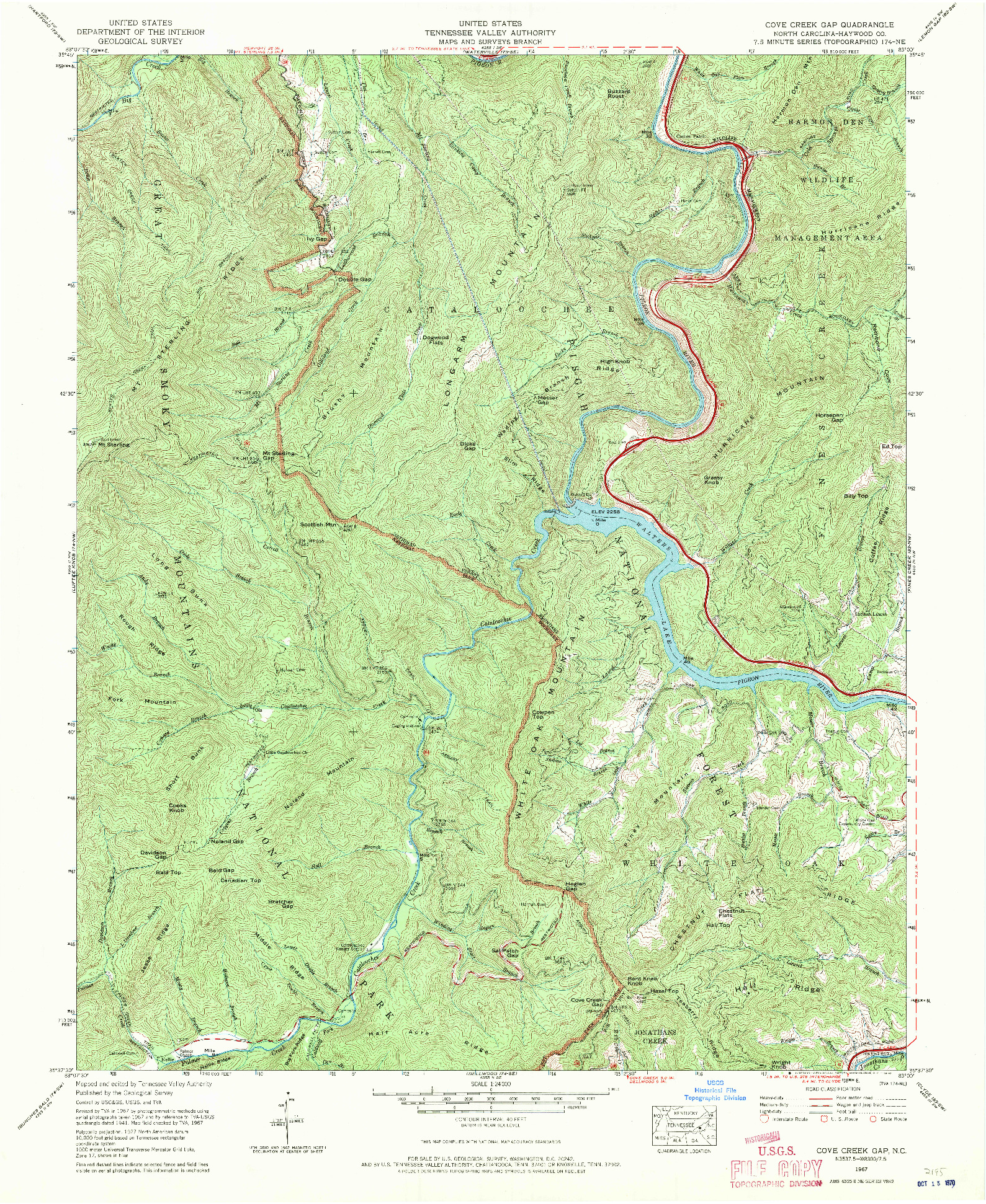 USGS 1:24000-SCALE QUADRANGLE FOR COVE CREEK GAP, NC 1967