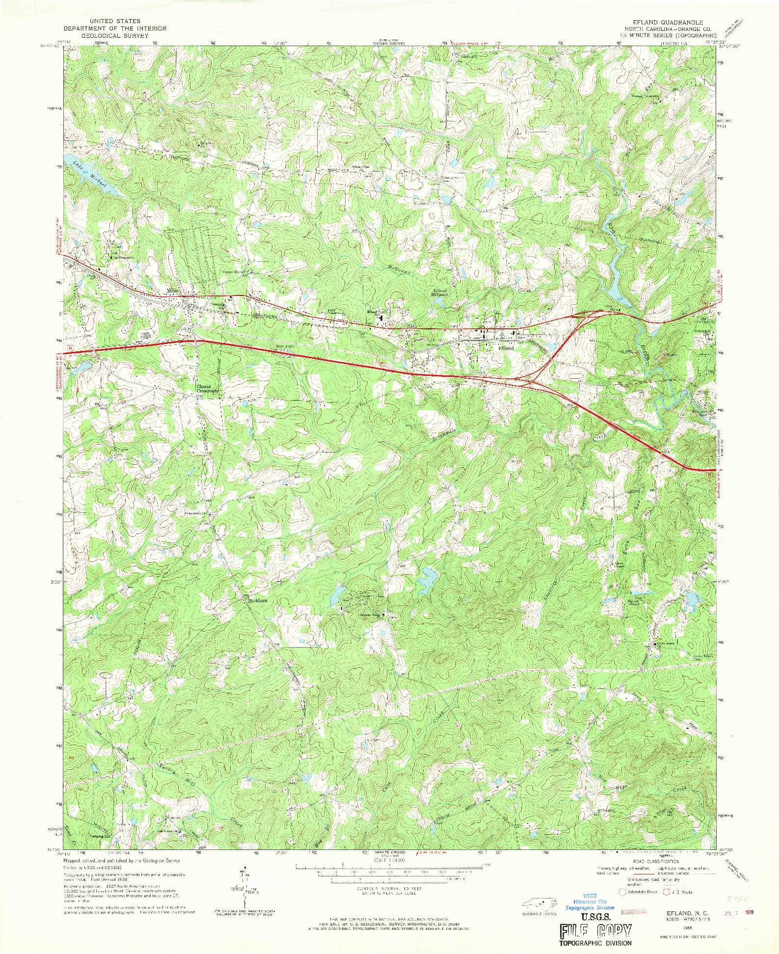 USGS 1:24000-SCALE QUADRANGLE FOR EFLAND, NC 1968
