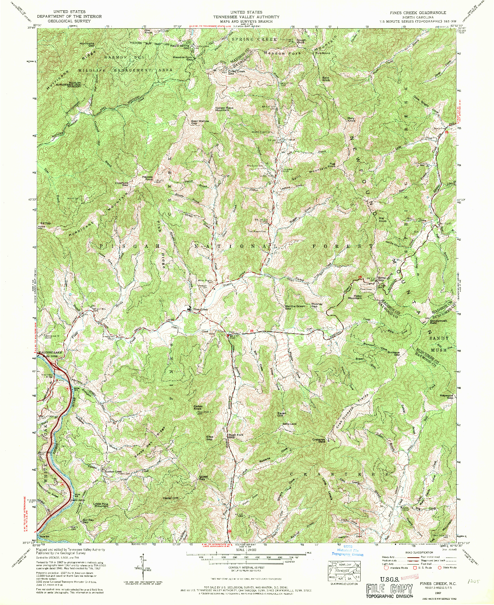 USGS 1:24000-SCALE QUADRANGLE FOR FINES CREEK, NC 1967