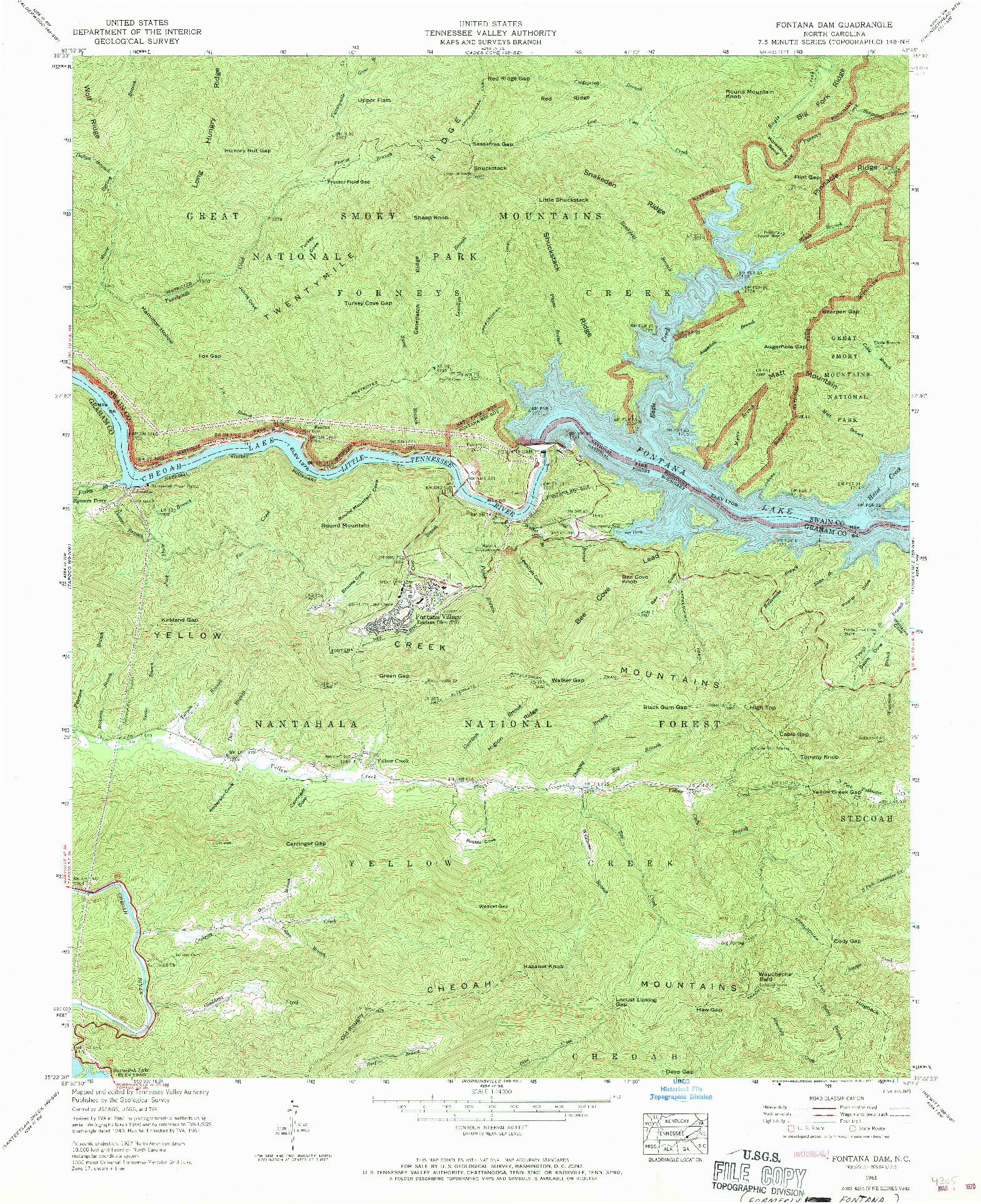 USGS 1:24000-SCALE QUADRANGLE FOR FONTANA DAM, NC 1961