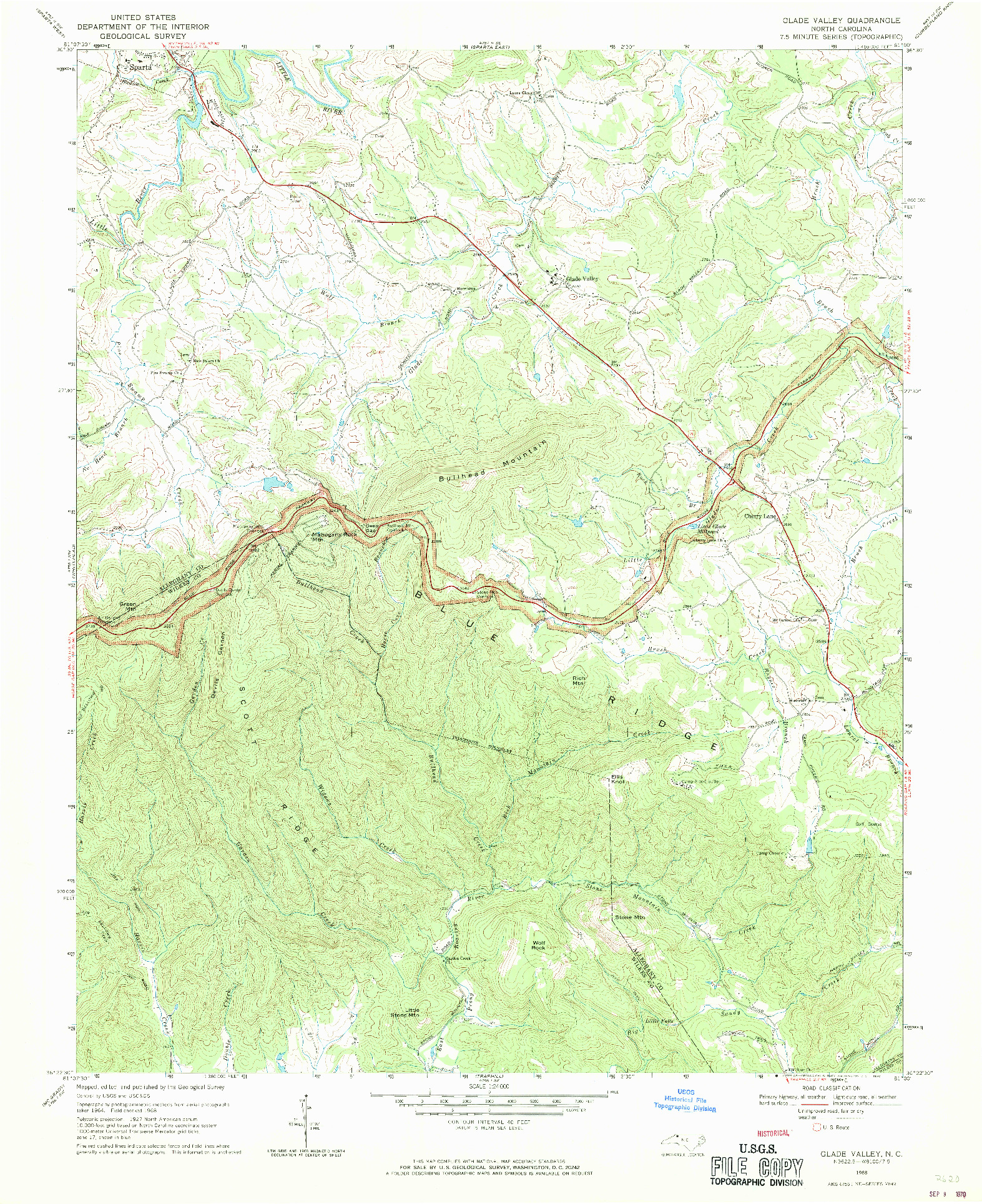 USGS 1:24000-SCALE QUADRANGLE FOR GLADE VALLEY, NC 1968